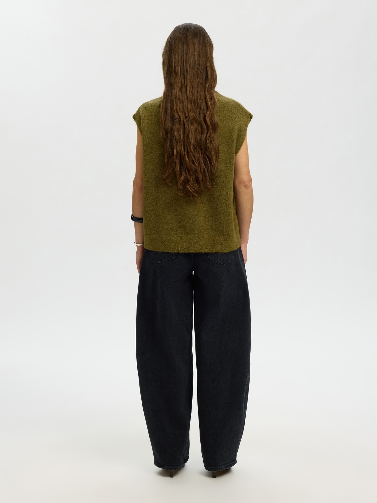 Selected Femme Lulu Short Sleeve Knit Vest Fir Green Melange