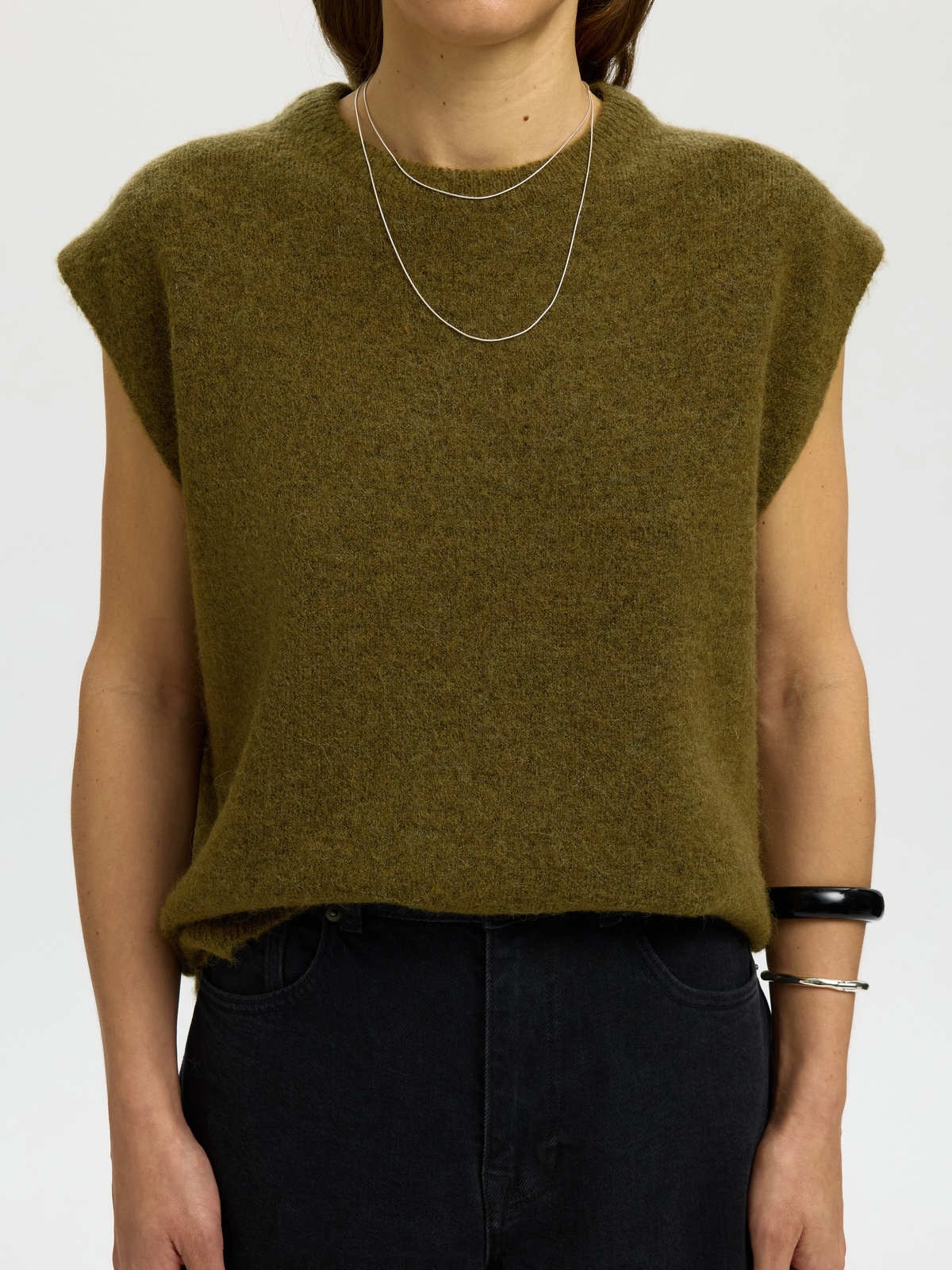 Selected Femme Lulu Short Sleeve Knit Vest Fir Green Melange