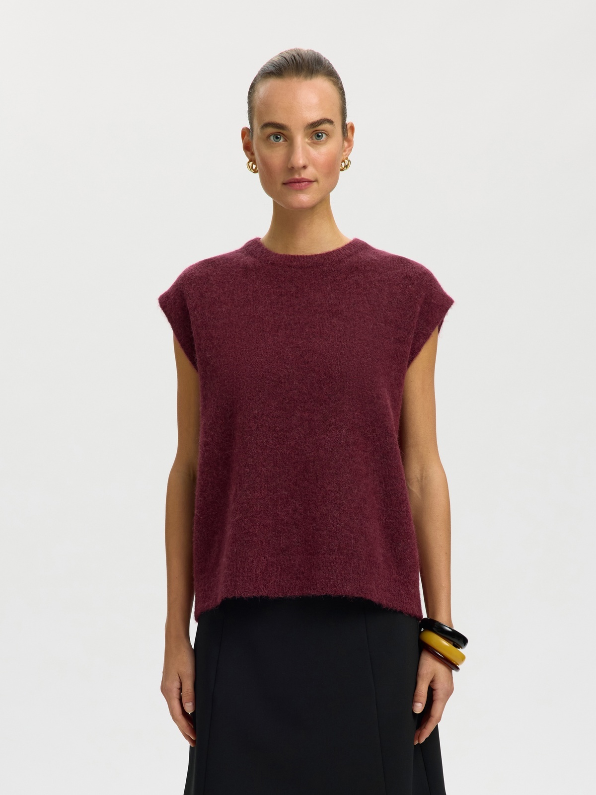 Selected Femme Lulu Short Sleeve Knit Vest Tawny Port