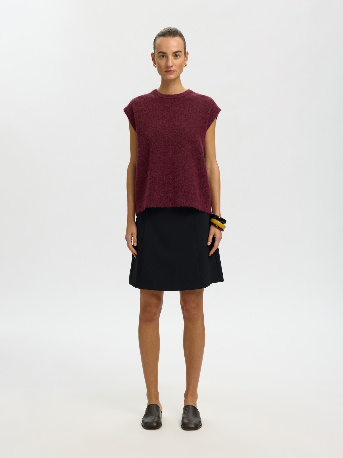 Selected Femme Lulu Short Sleeve Knit Vest Tawny Port