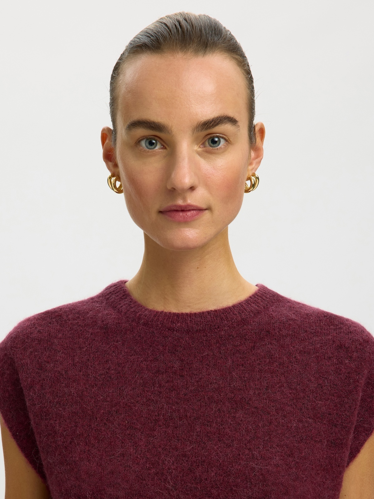 Selected Femme Lulu Short Sleeve Knit Vest Tawny Port