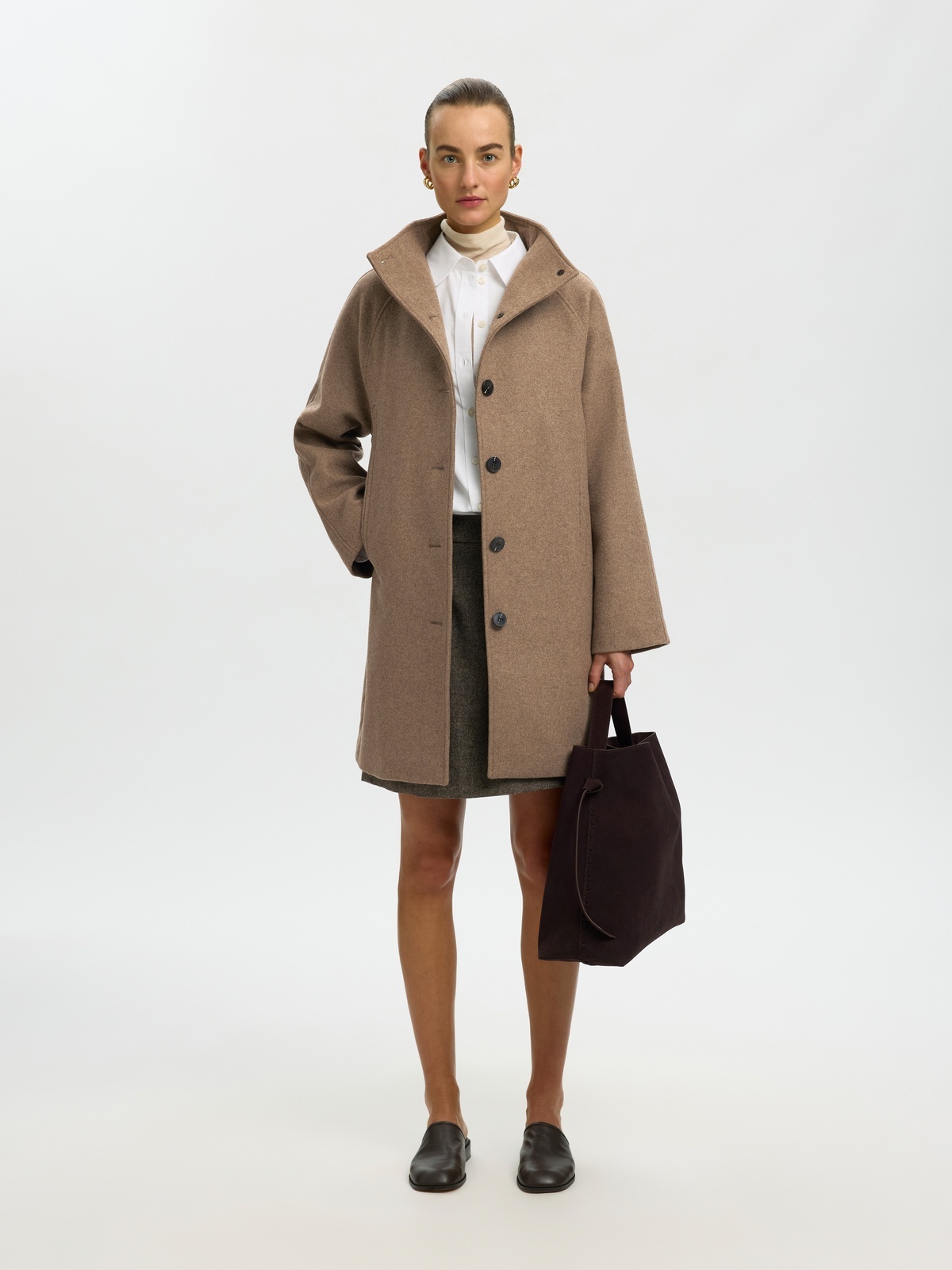 Selected Femme Zia-Vinni Wool Blend Coat Fallen Rock MELANGE