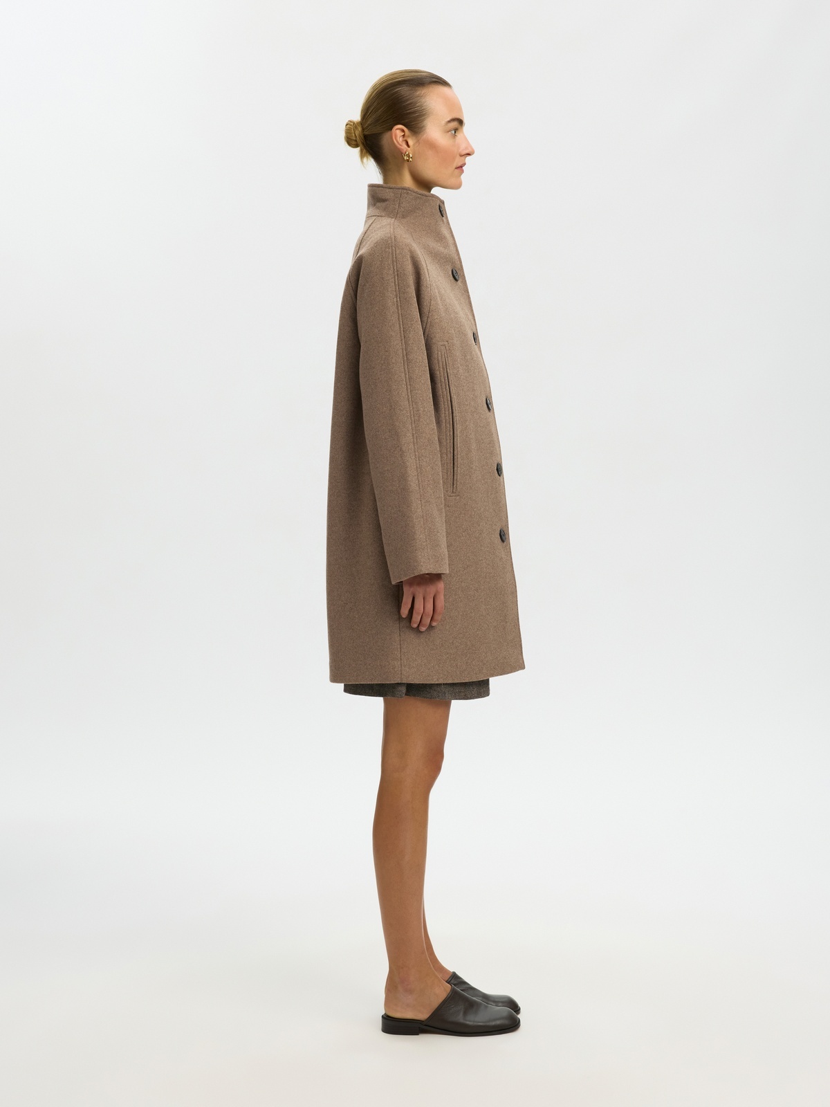 Selected Femme Zia-Vinni Wool Blend Coat Fallen Rock MELANGE