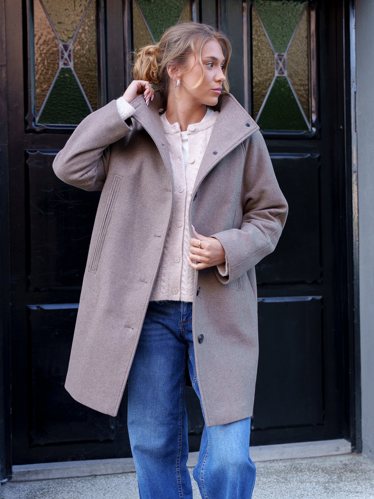 Selected Femme Zia-Vinni Wool Blend Coat Fallen Rock MELANGE
