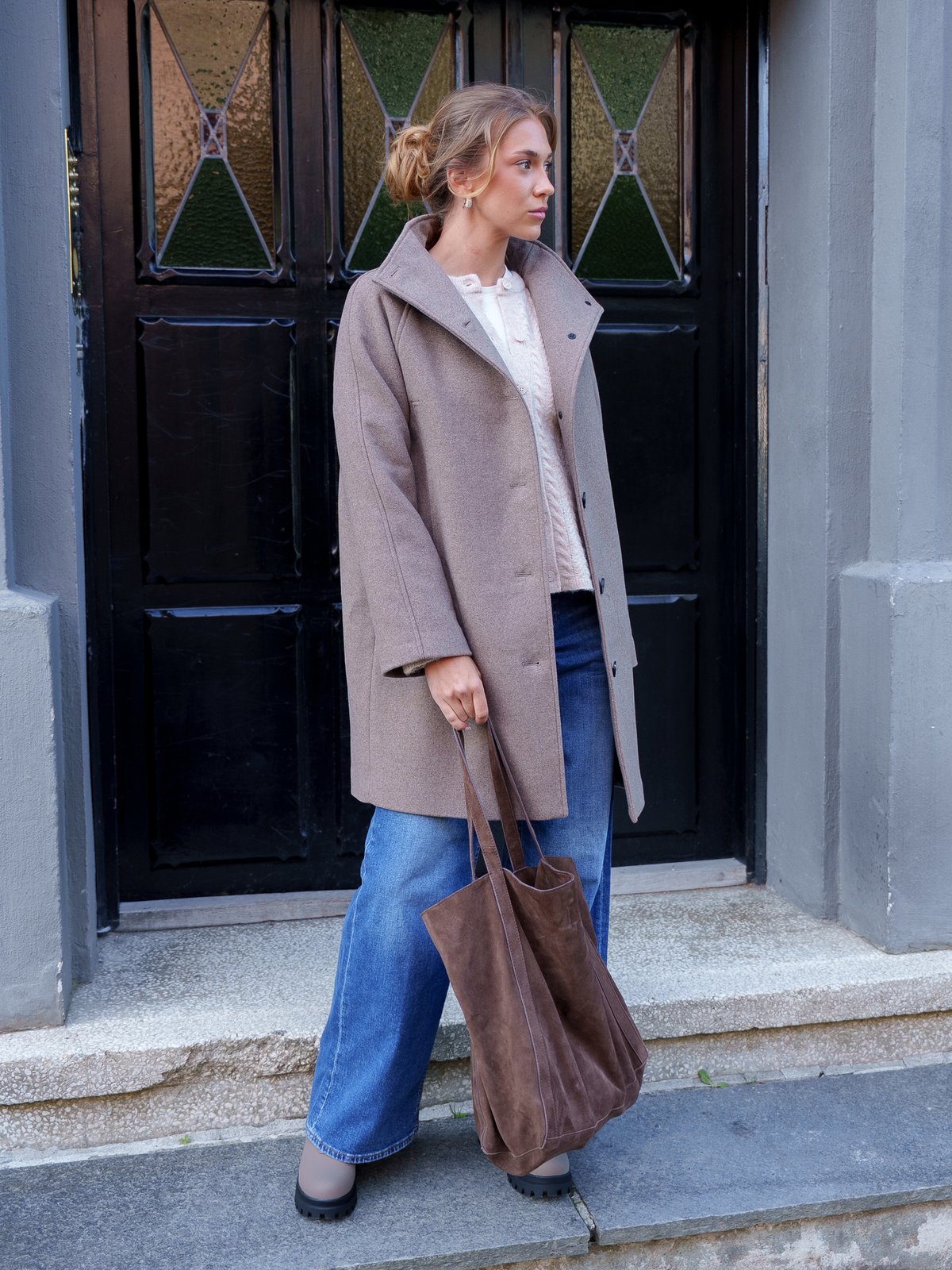 Selected Femme Zia-Vinni Wool Blend Coat Fallen Rock MELANGE