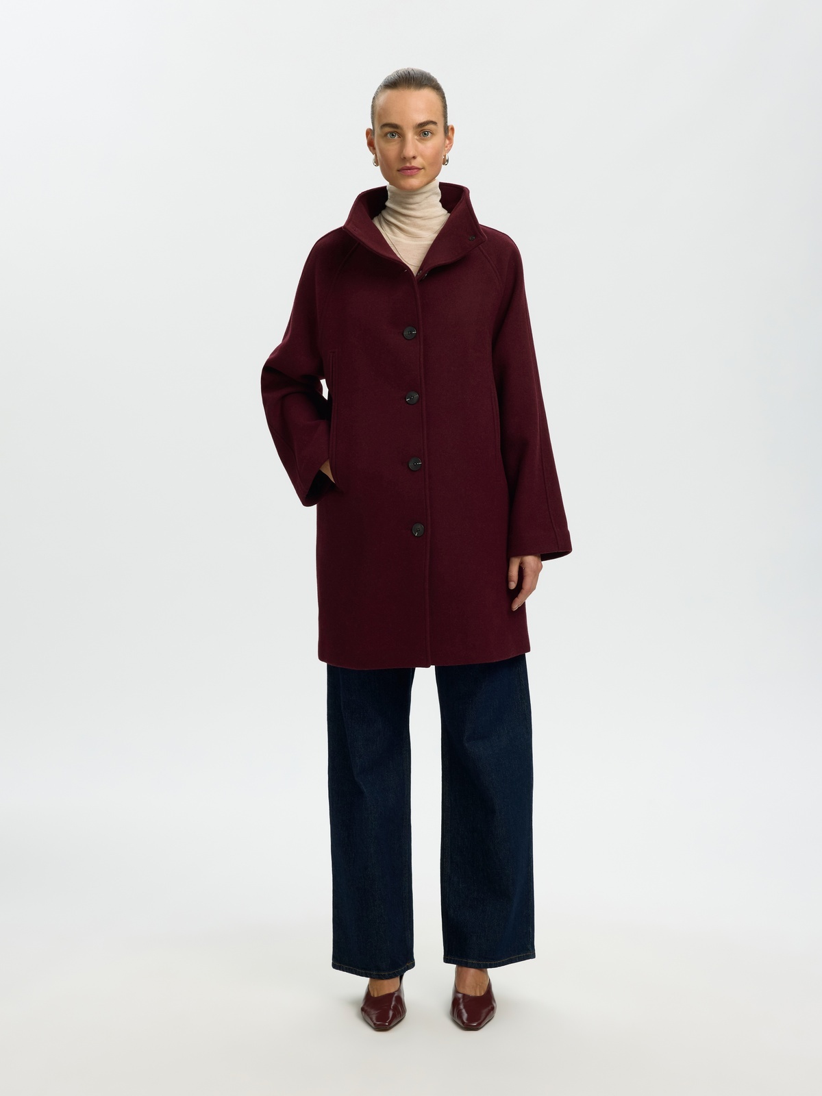 Selected Femme Zia-Vinni Wool Blend Coat Tawny Port MELANGE