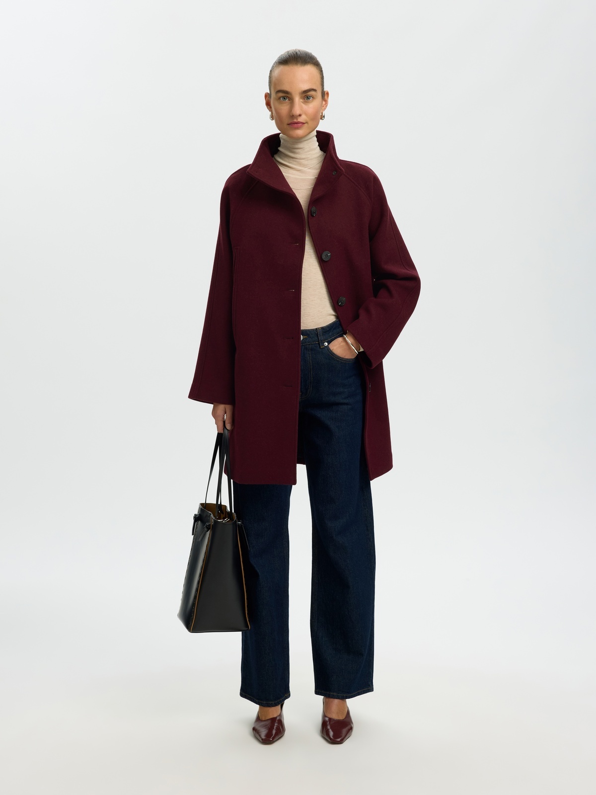 Selected Femme Zia-Vinni Wool Blend Coat Tawny Port MELANGE
