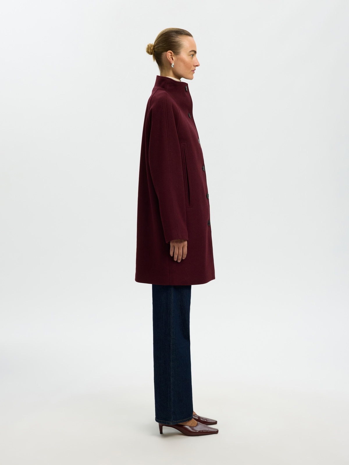 Selected Femme Zia-Vinni Wool Blend Coat Tawny Port MELANGE