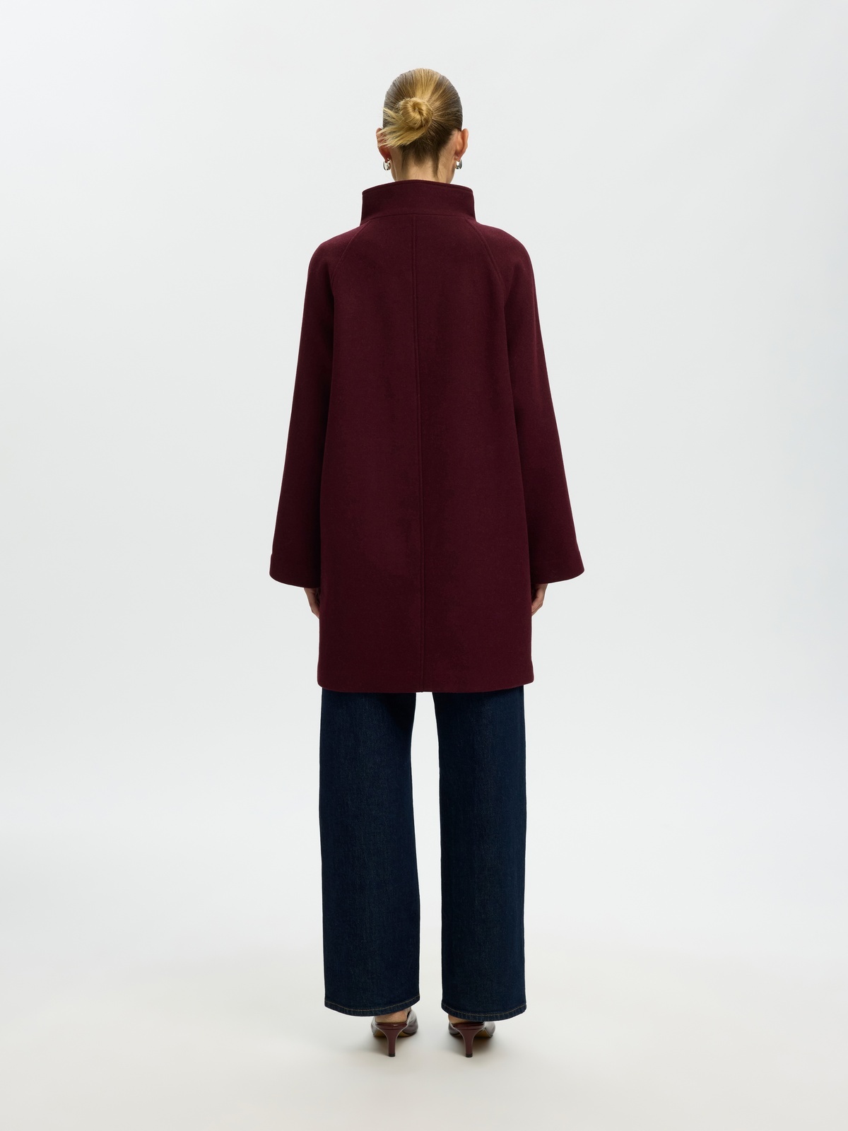 Selected Femme Zia-Vinni Wool Blend Coat Tawny Port MELANGE