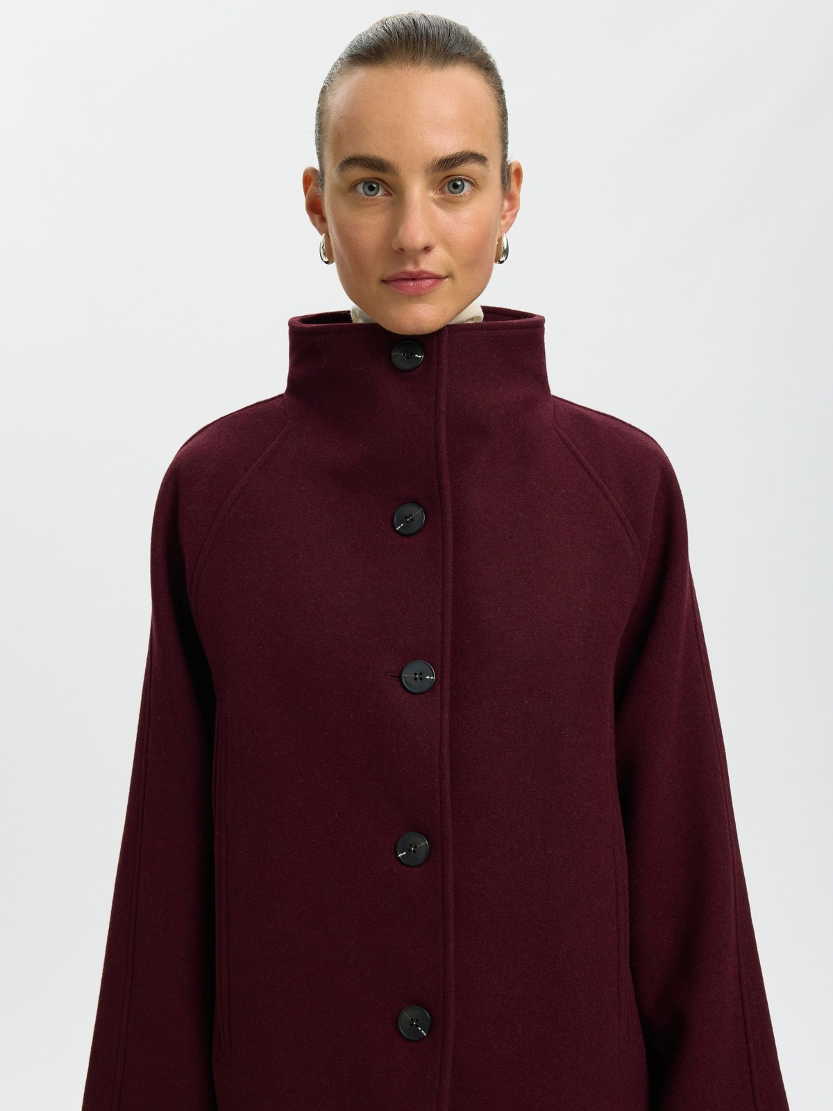 Selected Femme Zia-Vinni Wool Blend Coat Tawny Port MELANGE