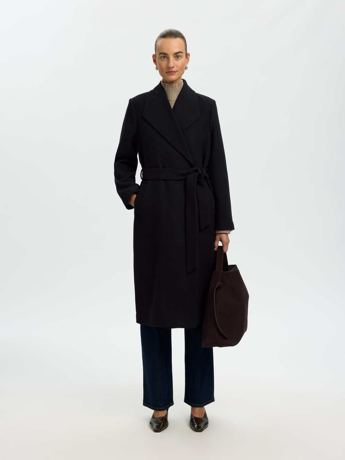 Selected Femme Zia-Rosa Wool Blend Coat Black