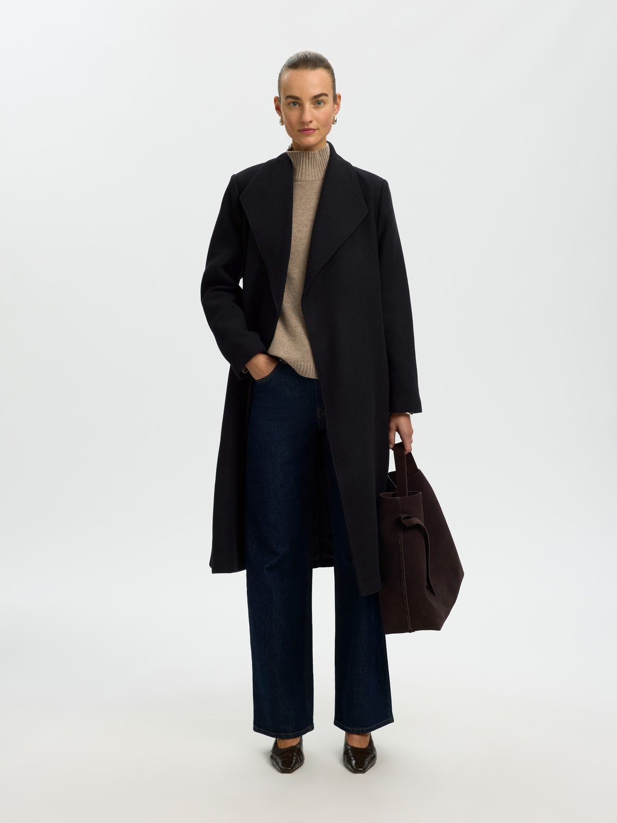 Selected Femme Zia-Rosa Wool Blend Coat Black