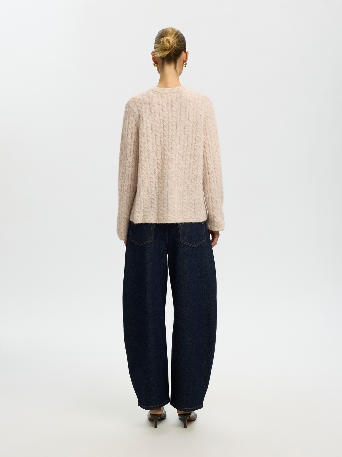 Selected Femme Lulu New Long Sleeve Knit Cable Cardigan Birch Melange