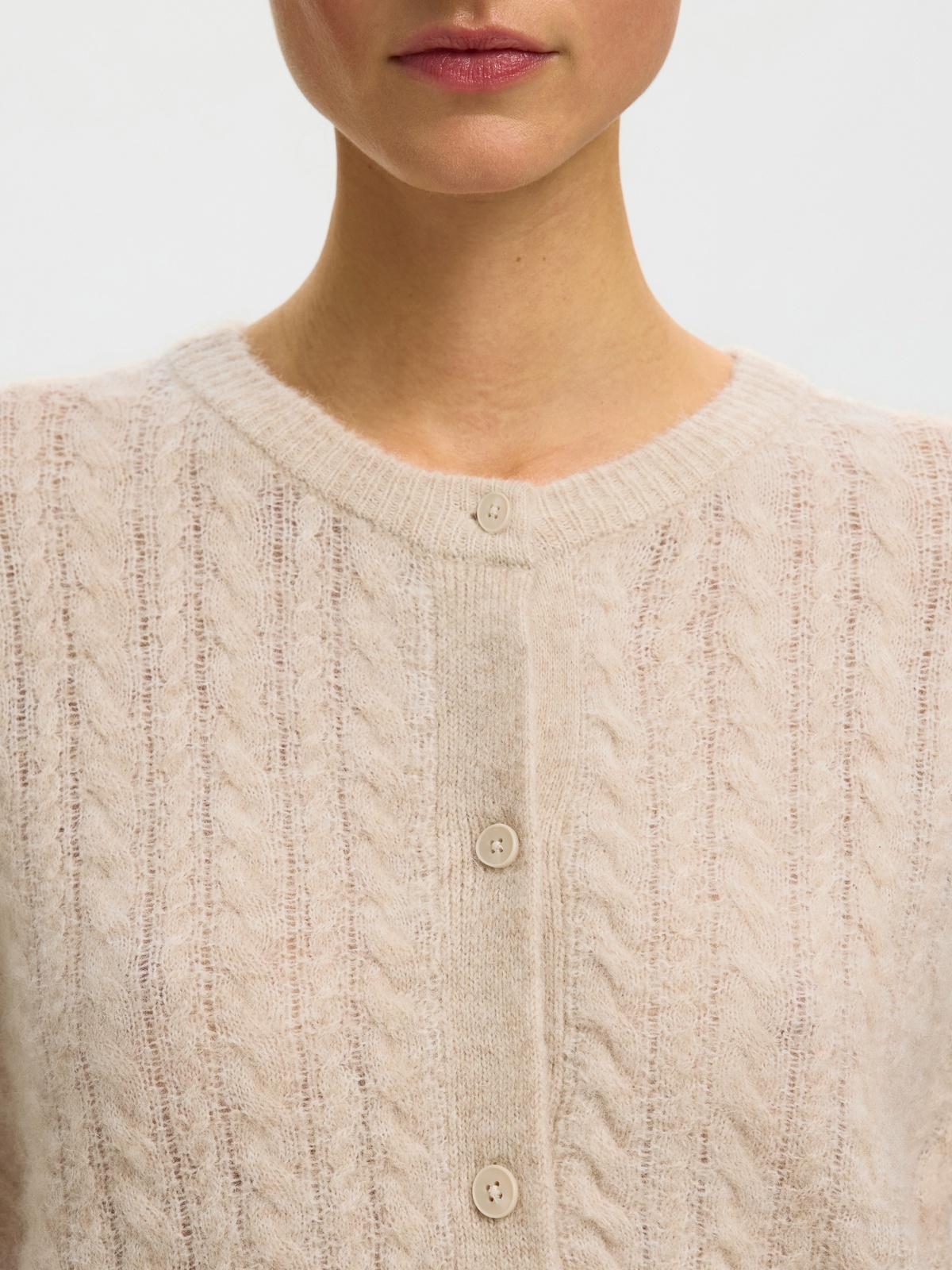 Selected Femme Lulu New Long Sleeve Knit Cable Cardigan Birch Melange