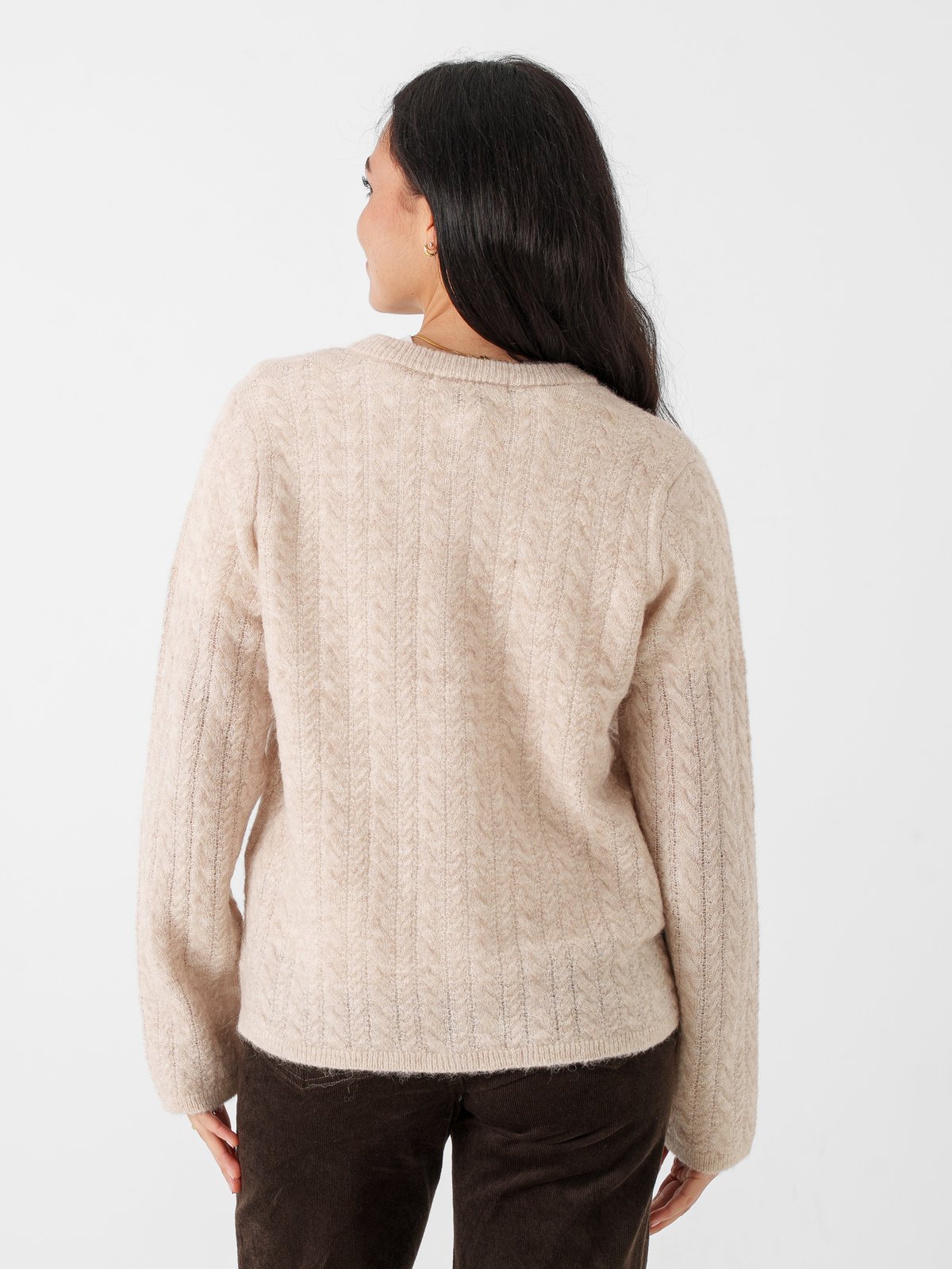 Selected Femme Lulu New Long Sleeve Knit Cable Cardigan Birch Melange