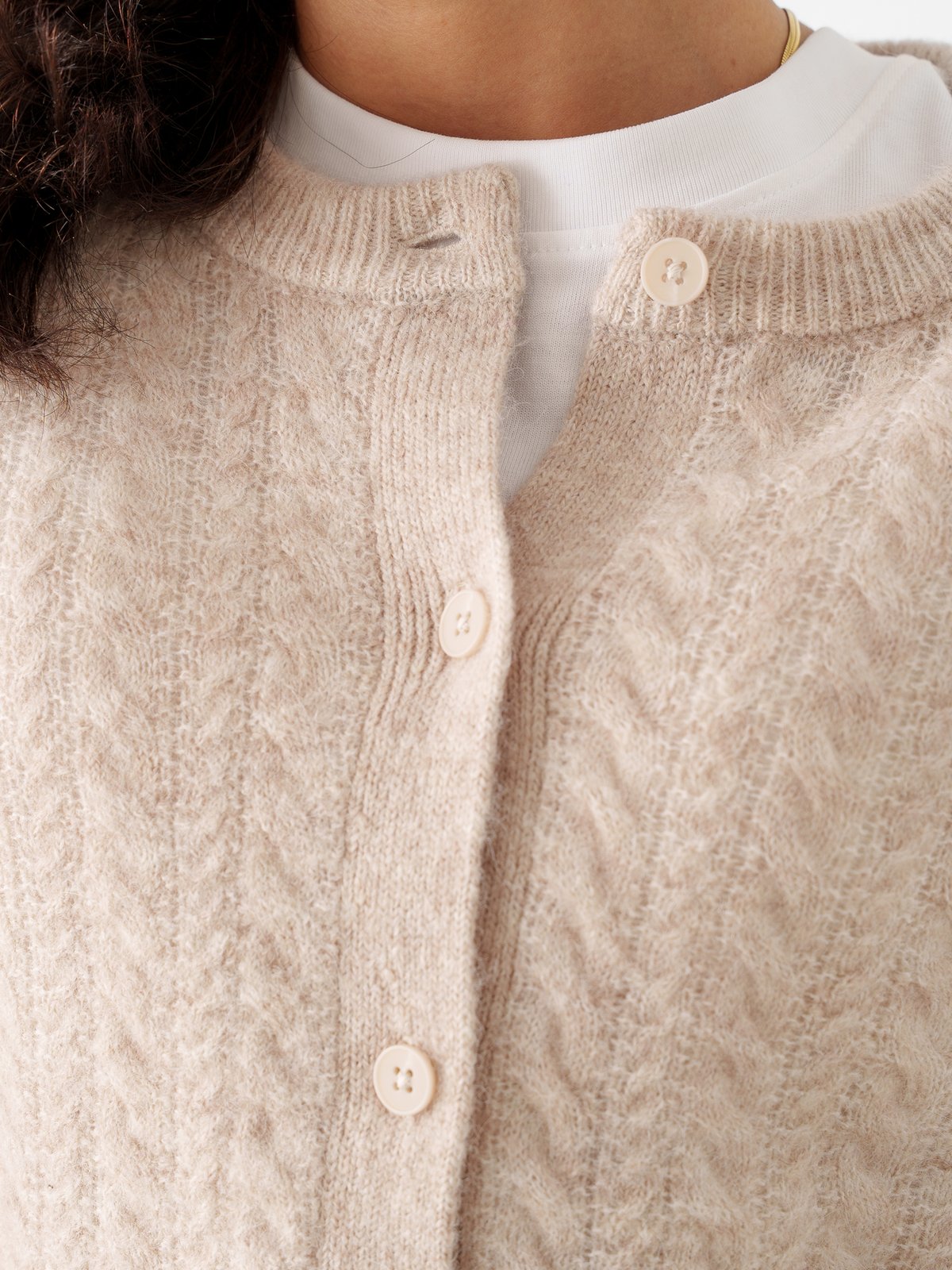 Selected Femme Lulu New Long Sleeve Knit Cable Cardigan Birch Melange