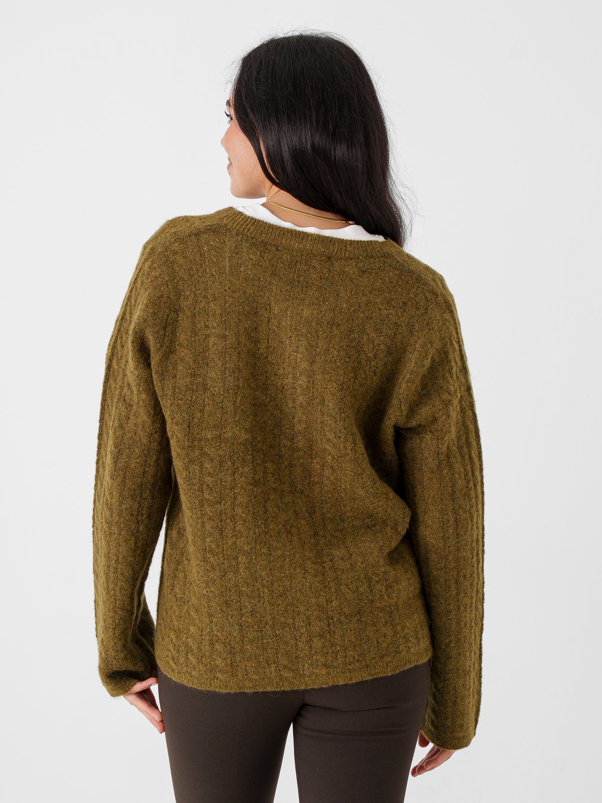 Selected Femme Lulu New Long Sleeve Knit Cable Cardigan Fir Green Melange