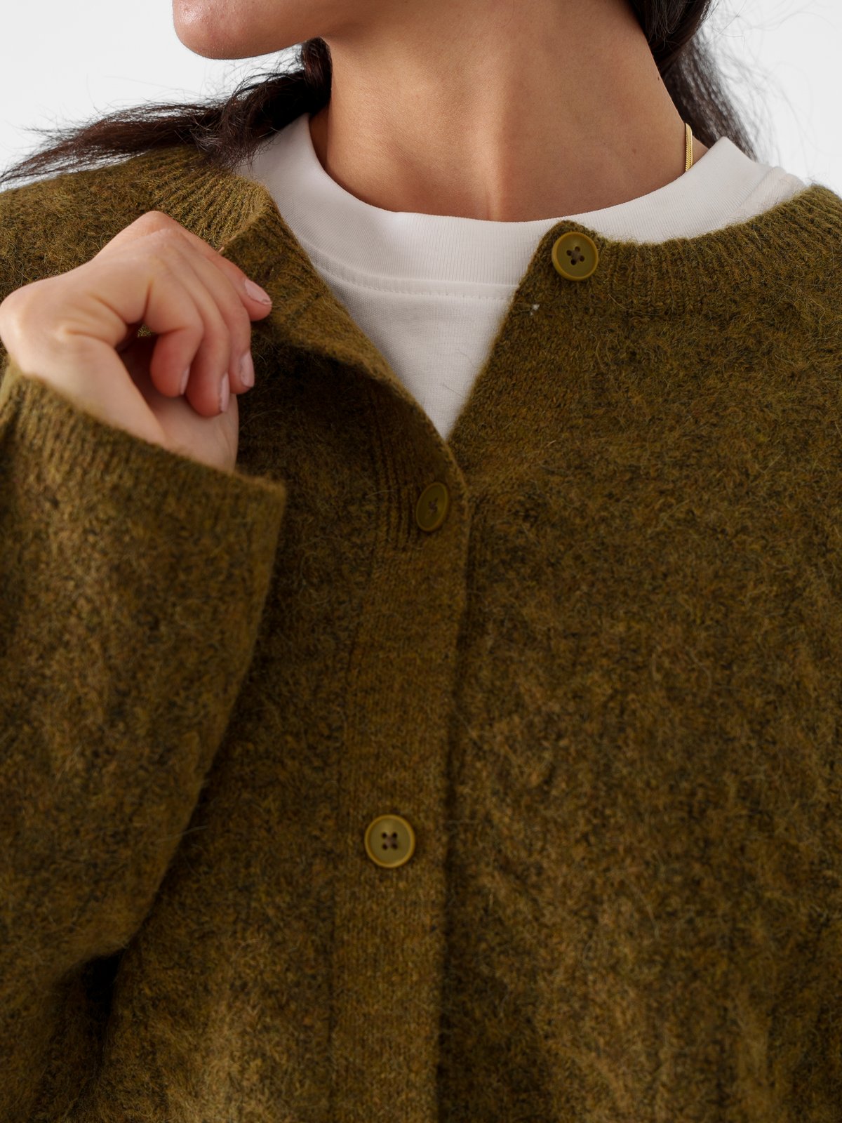 Selected Femme Lulu New Long Sleeve Knit Cable Cardigan Fir Green Melange