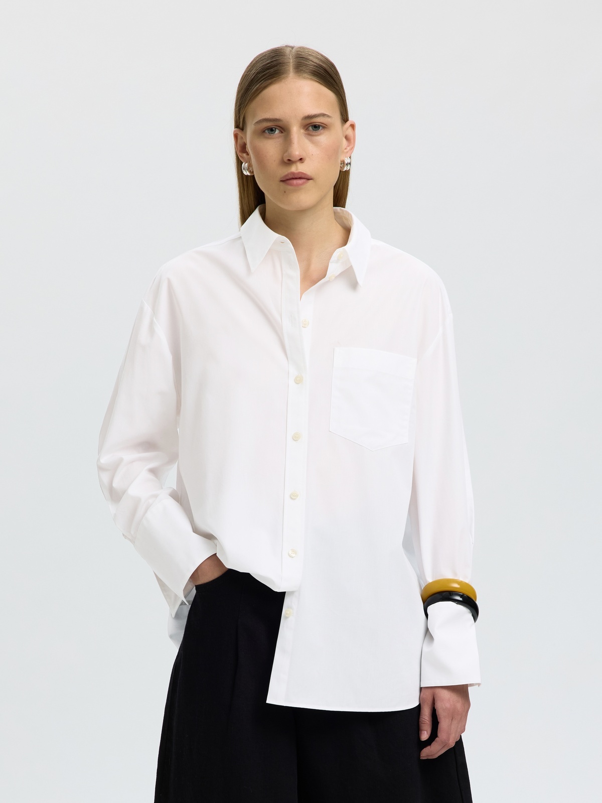 Selected Femme Dannie Long Sleeve Oversized Shirt Bright White