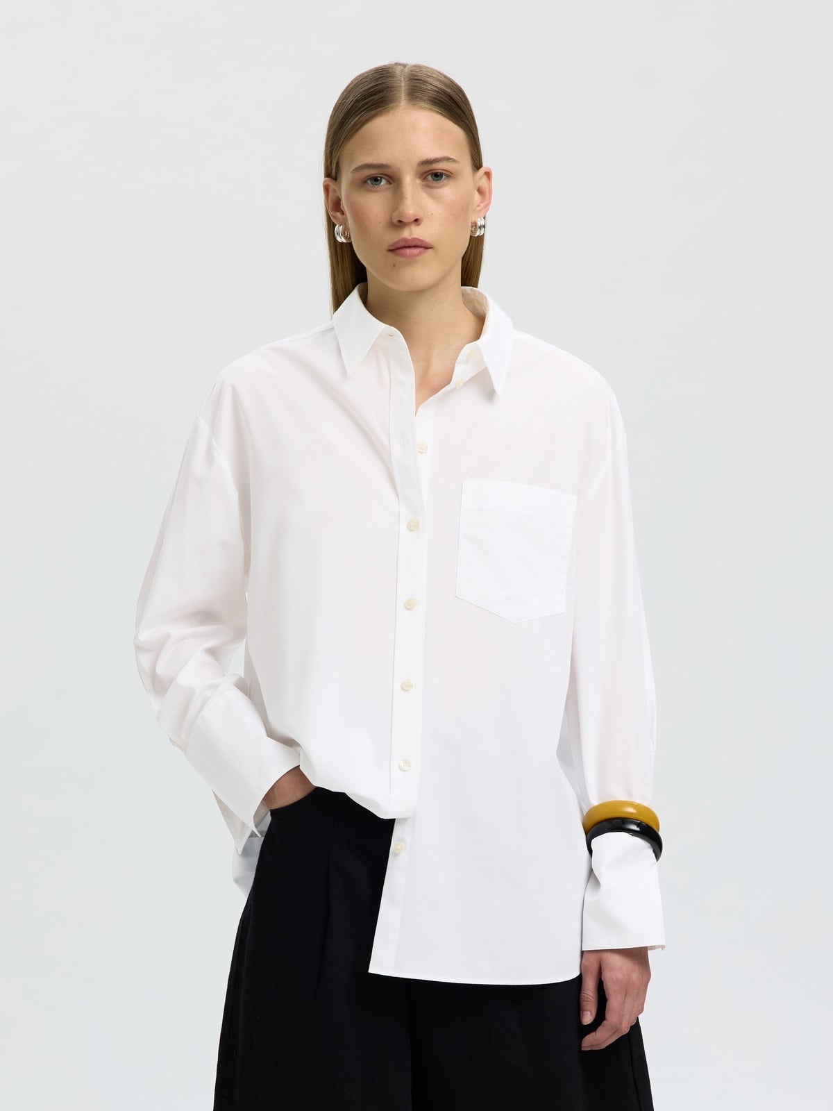 Selected Femme Dannie Long Sleeve Oversized Shirt Bright White