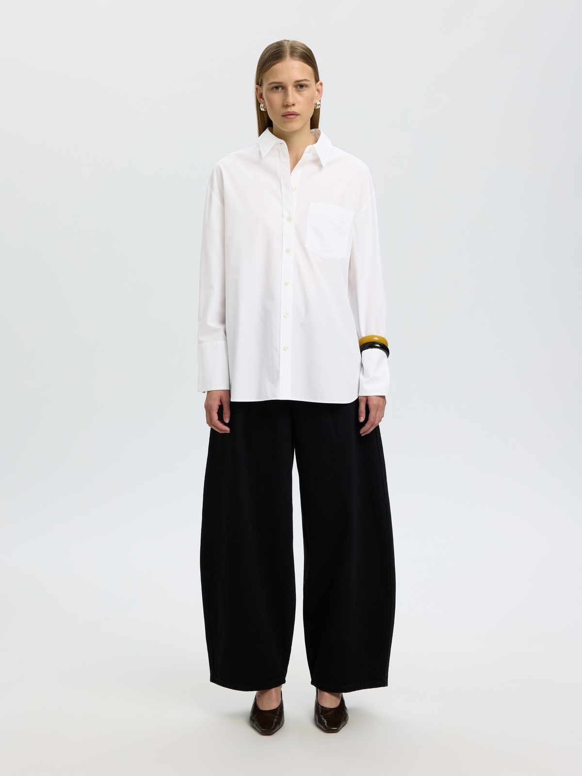 Selected Femme Dannie Long Sleeve Oversized Shirt Bright White