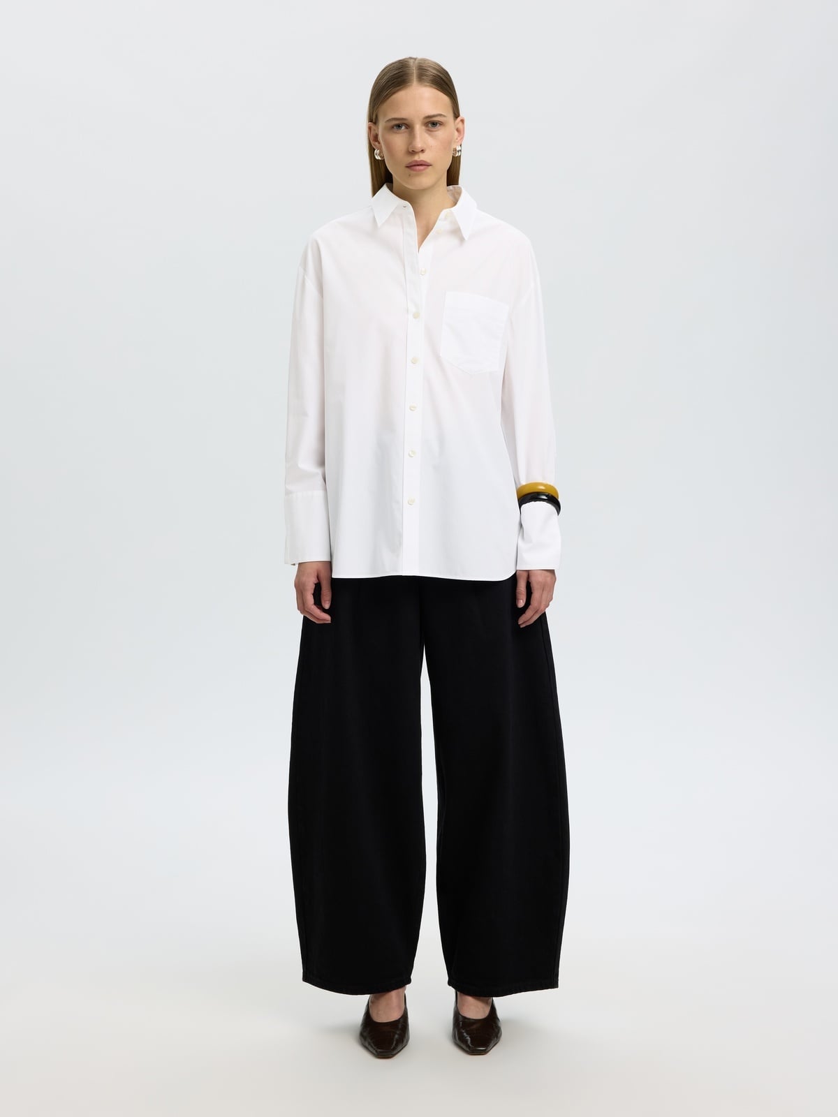 Selected Femme Dannie Long Sleeve Oversized Shirt Bright White