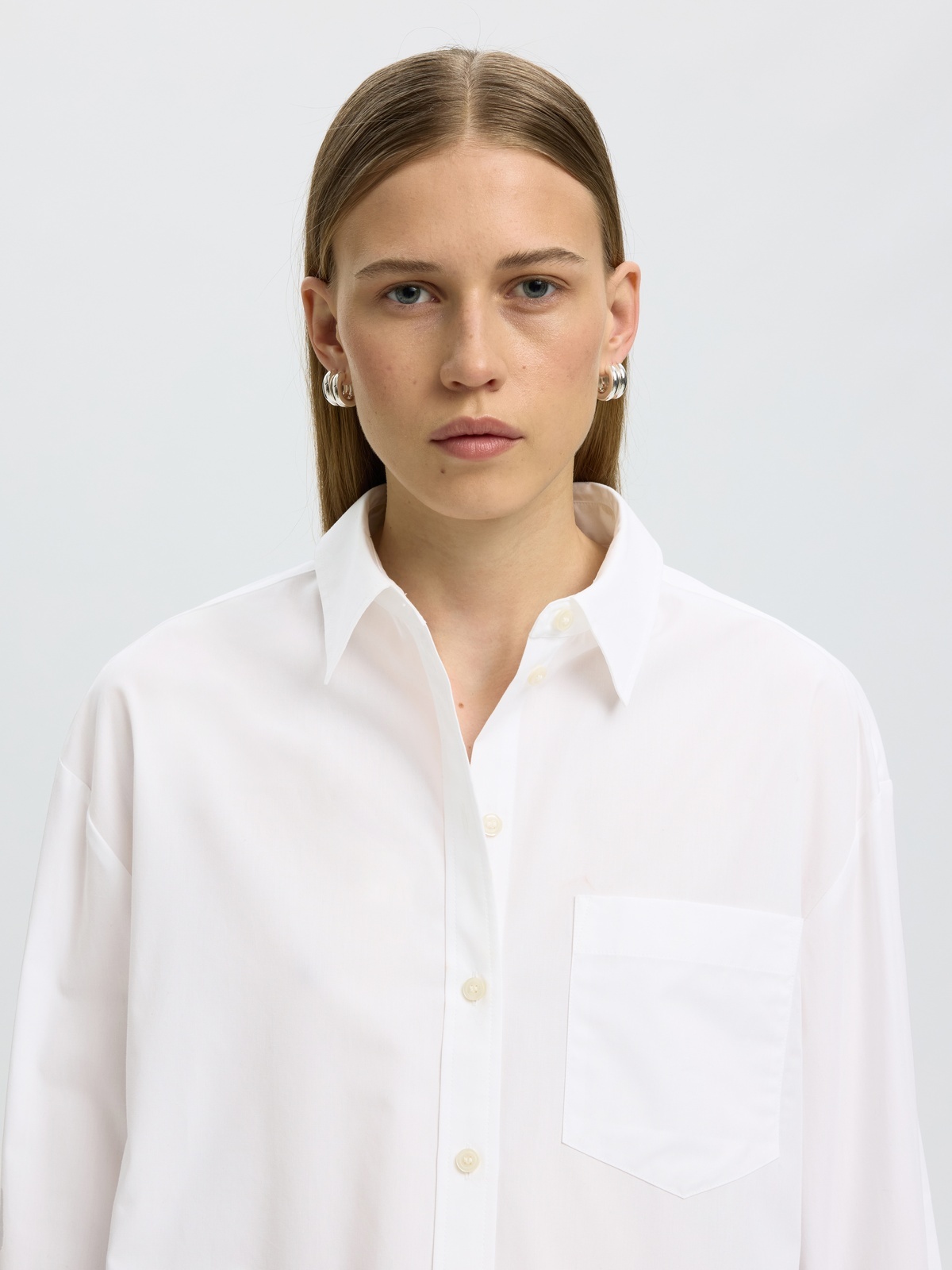 Selected Femme Dannie Long Sleeve Oversized Shirt Bright White