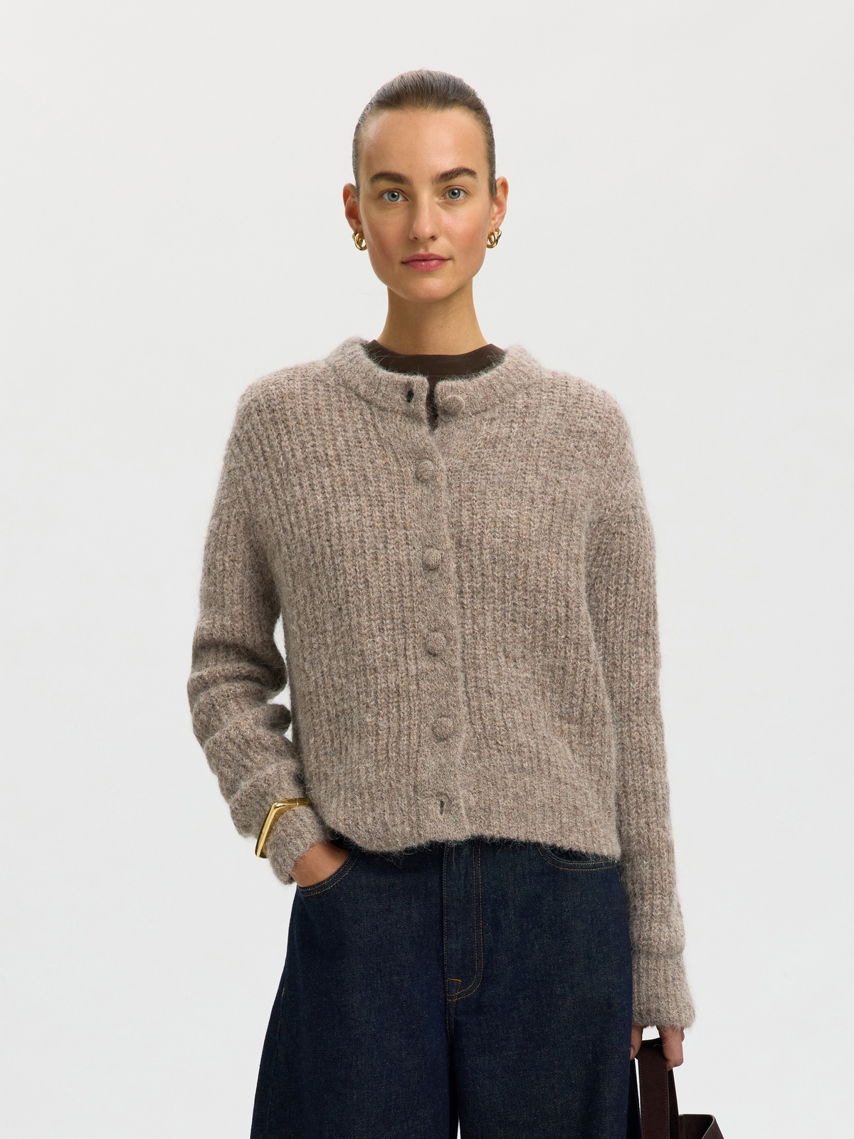 Selected Femme Gabriella Long Sleeve Knit Button Cardigan Steel Gray Melange