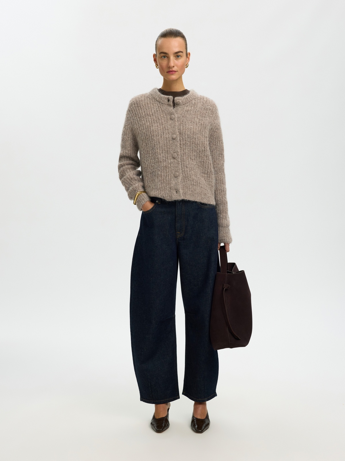 Selected Femme Gabriella Long Sleeve Knit Button Cardigan Steel Gray Melange