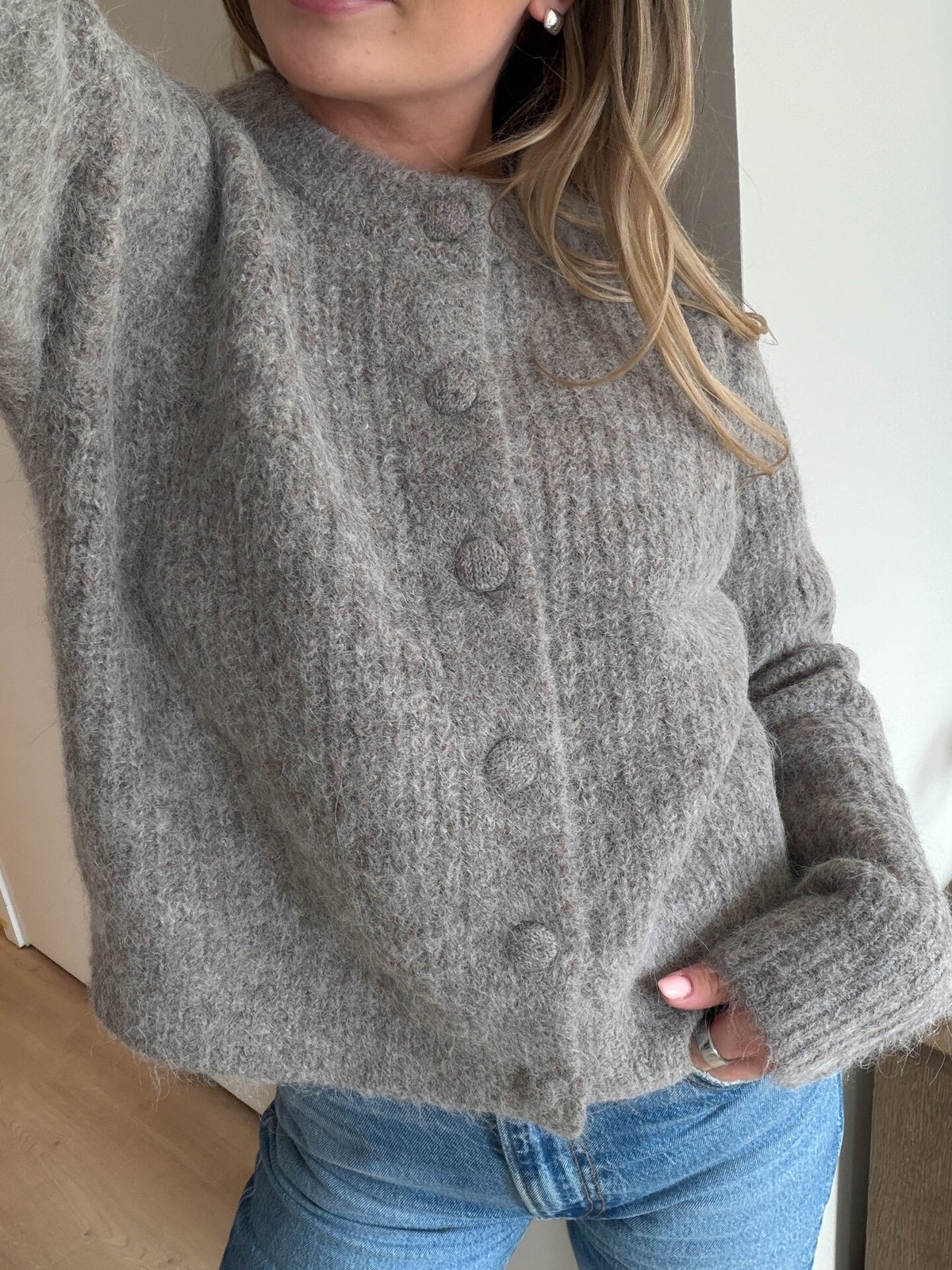 Selected Femme Gabriella Long Sleeve Knit Button Cardigan Steel Gray Melange