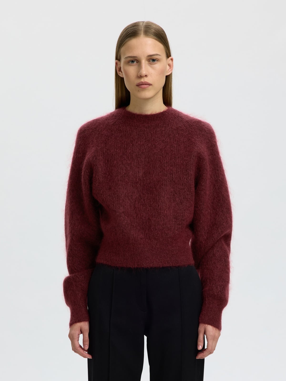 Selected Femme Mira Long Sleeve Knit Short O-Neck Tawny Port