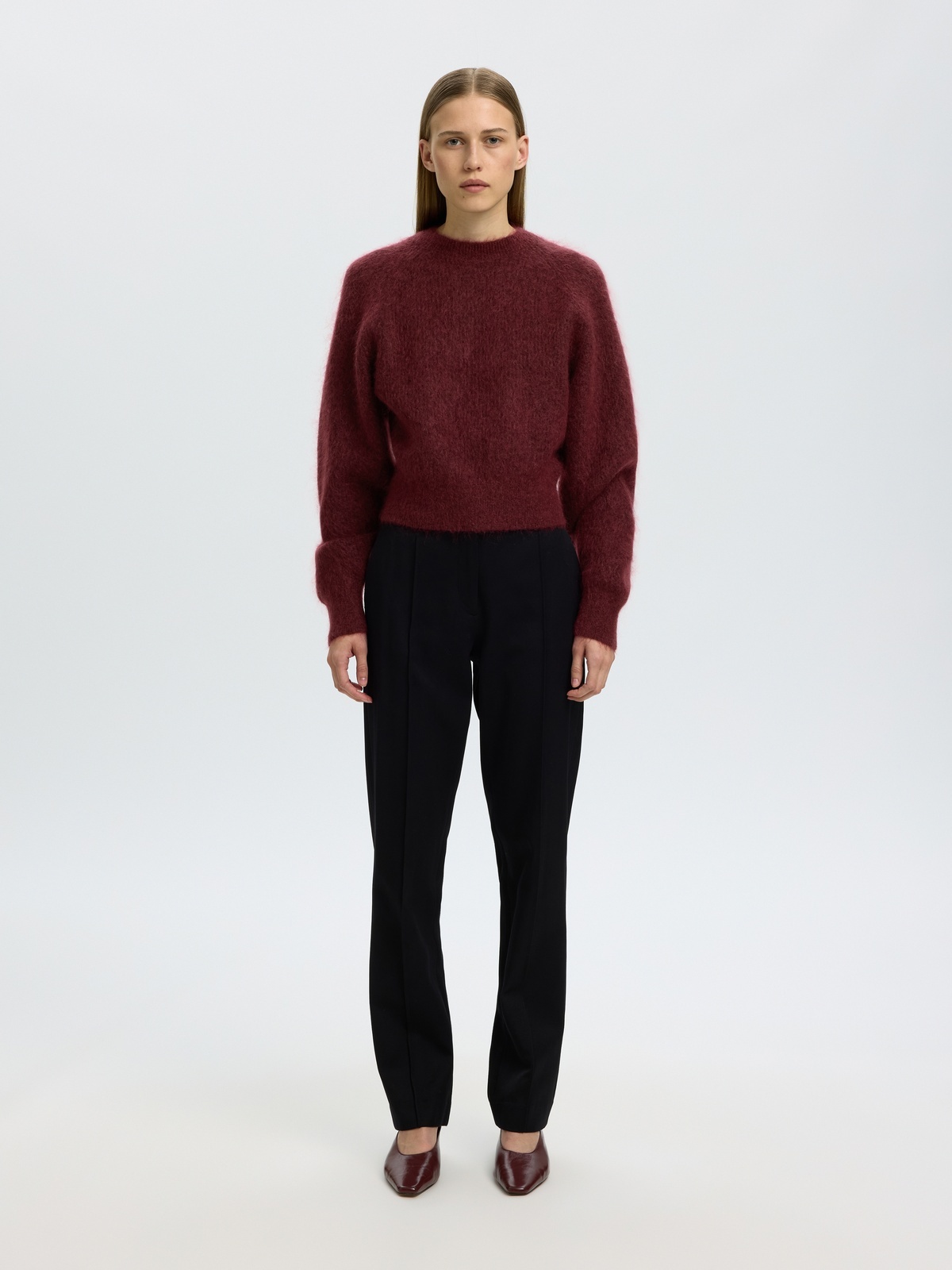 Selected Femme Mira Long Sleeve Knit Short O-Neck Tawny Port