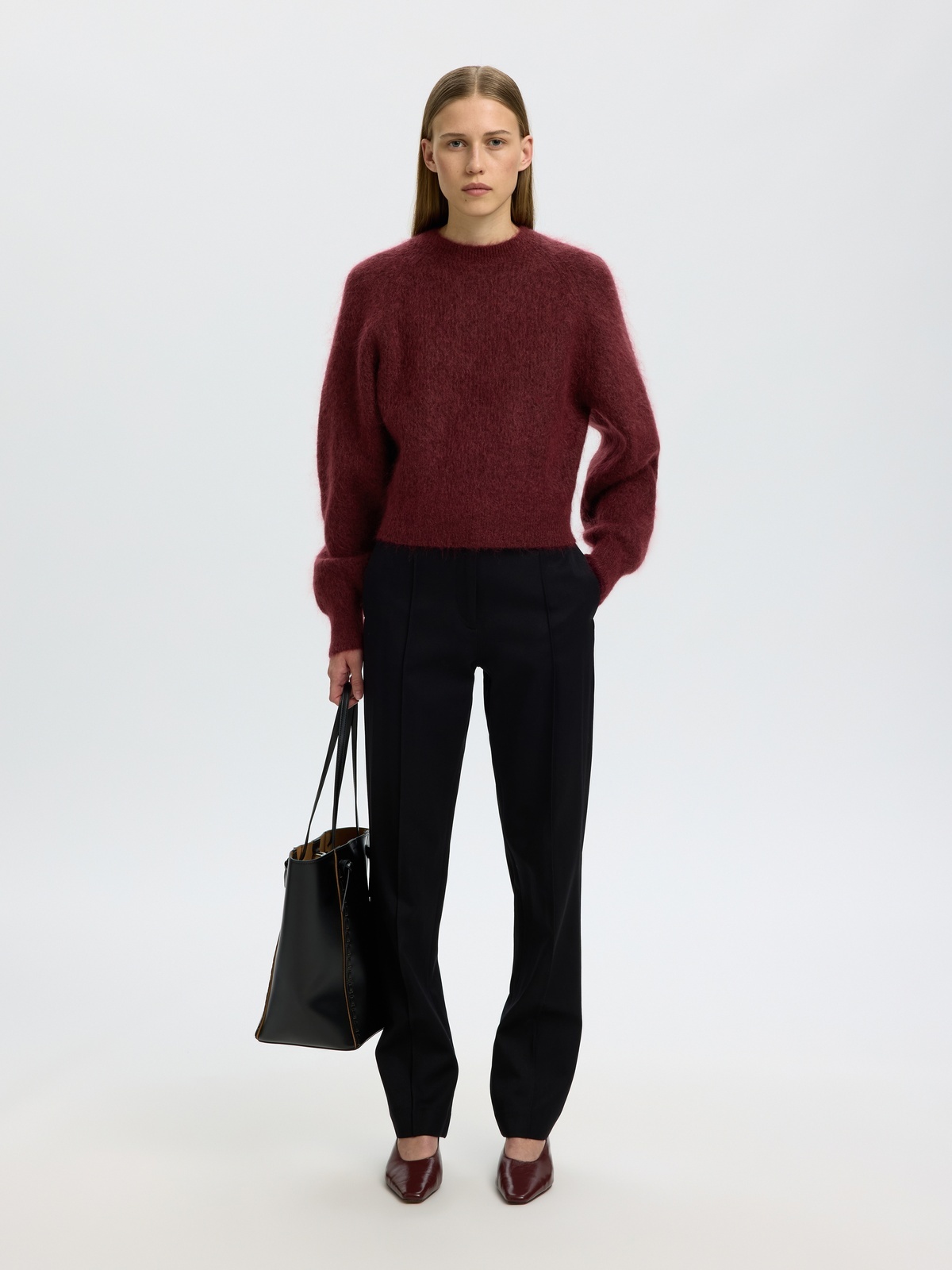 Selected Femme Mira Long Sleeve Knit Short O-Neck Tawny Port