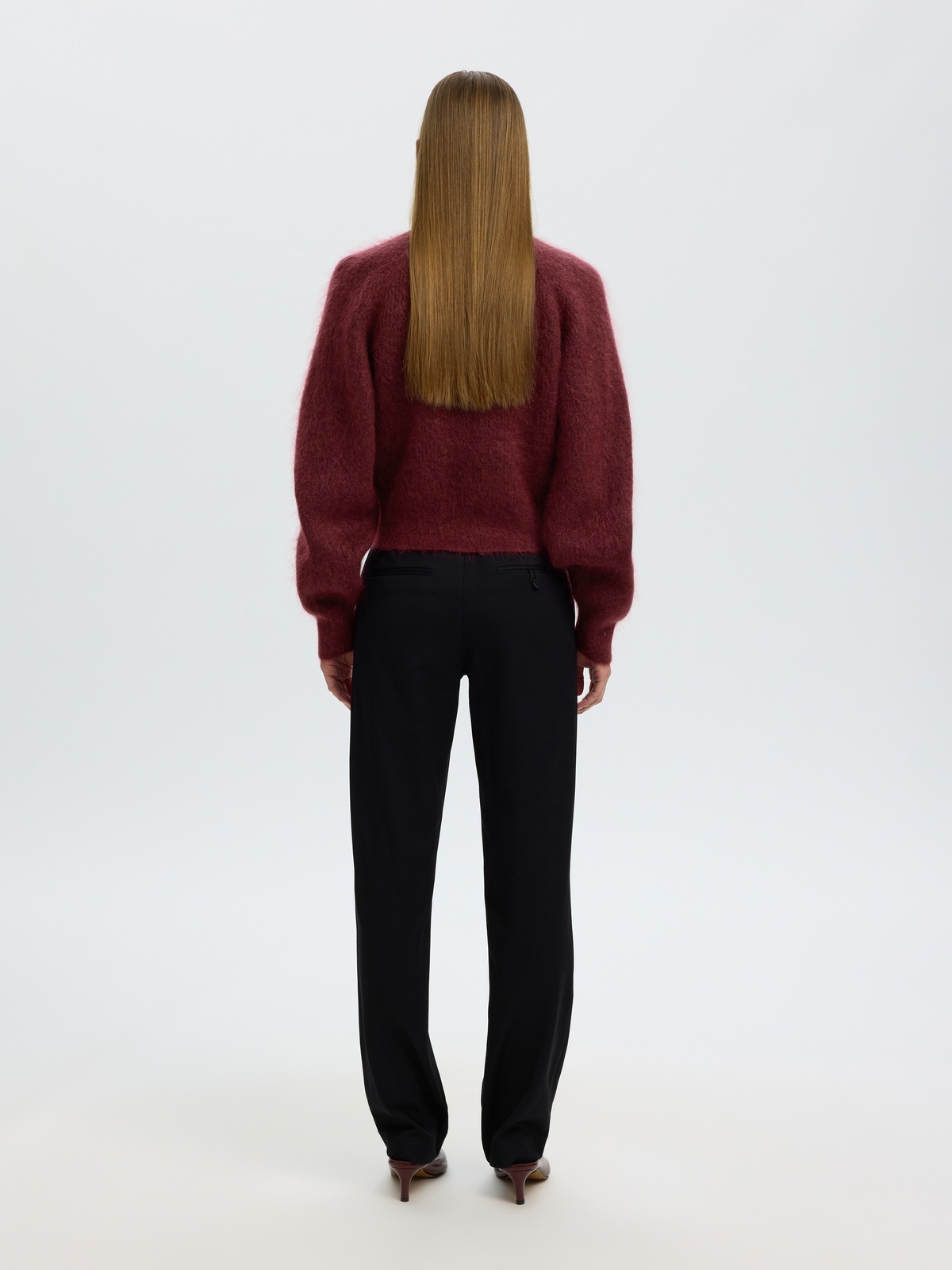 Selected Femme Mira Long Sleeve Knit Short O-Neck Tawny Port