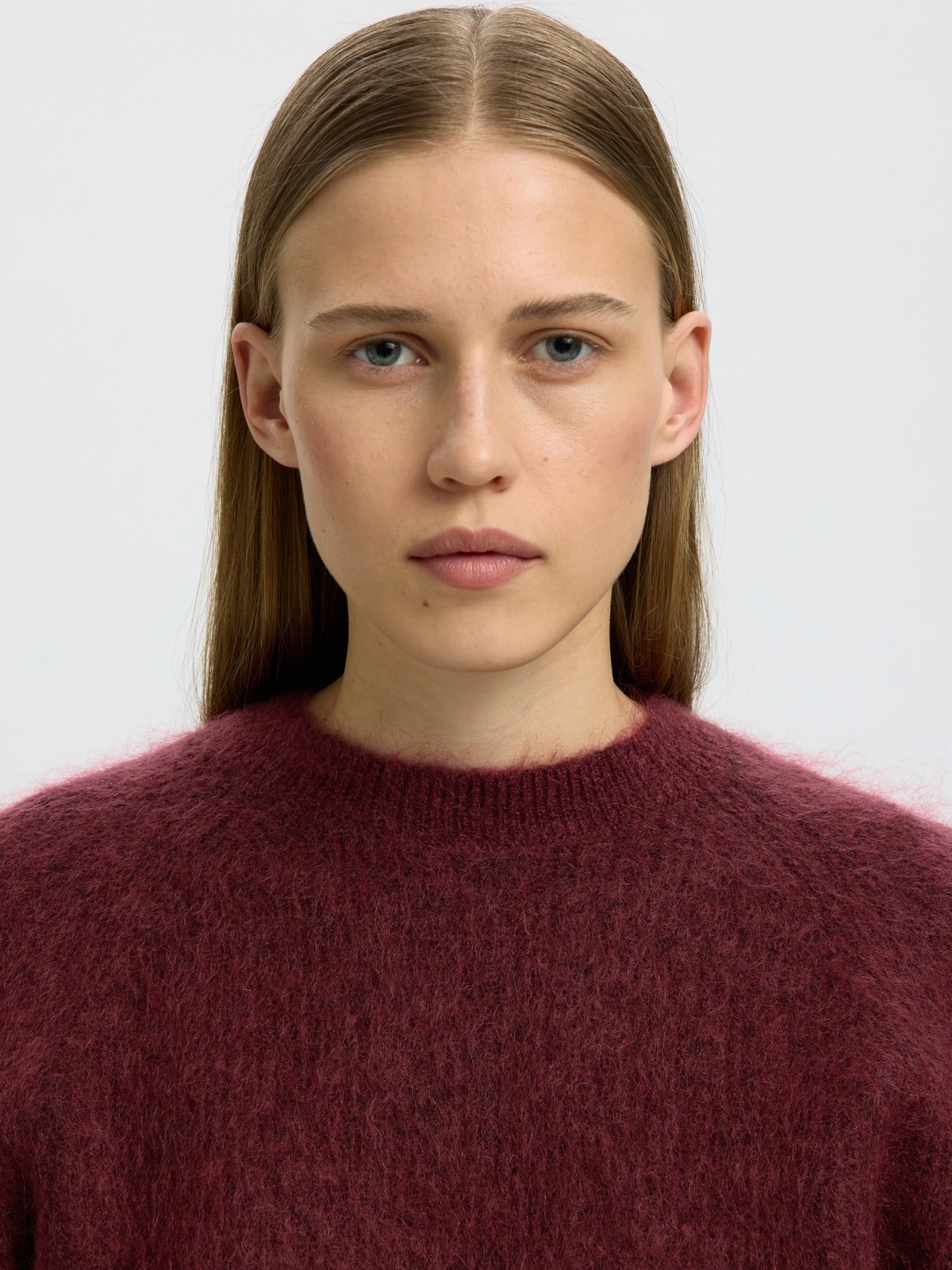 Selected Femme Mira Long Sleeve Knit Short O-Neck Tawny Port