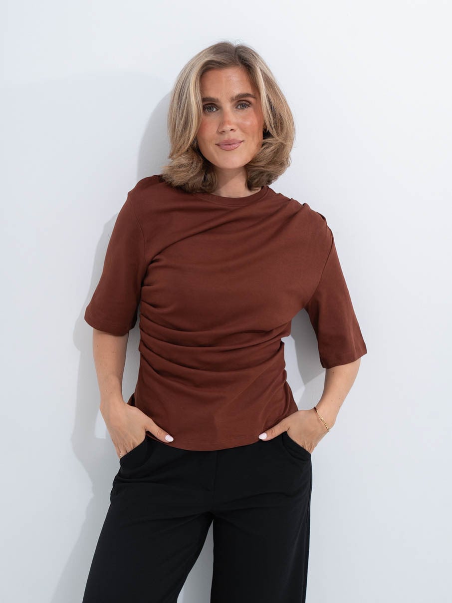Selected Femme Oline Light Twist Tee Cherry Mahogany