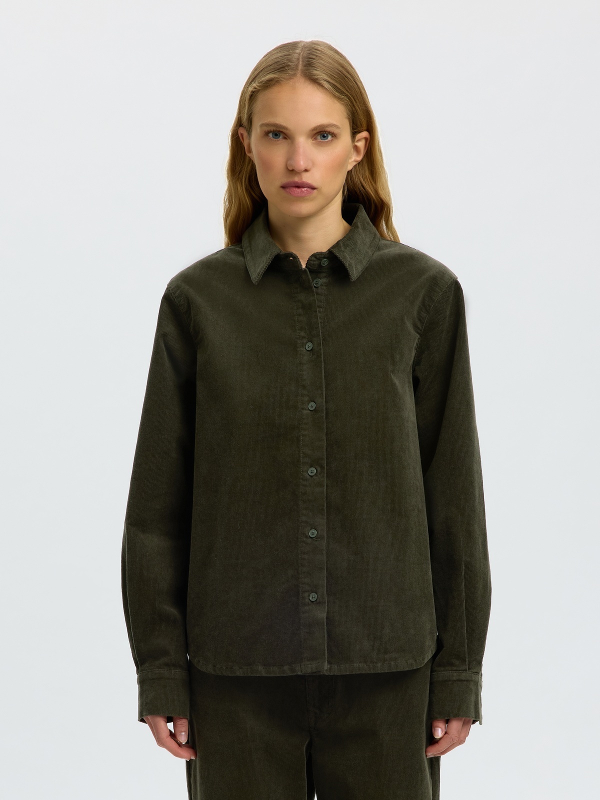 Selected Femme Runa Long Sleeve Regular Cord Shirt Deep Depths