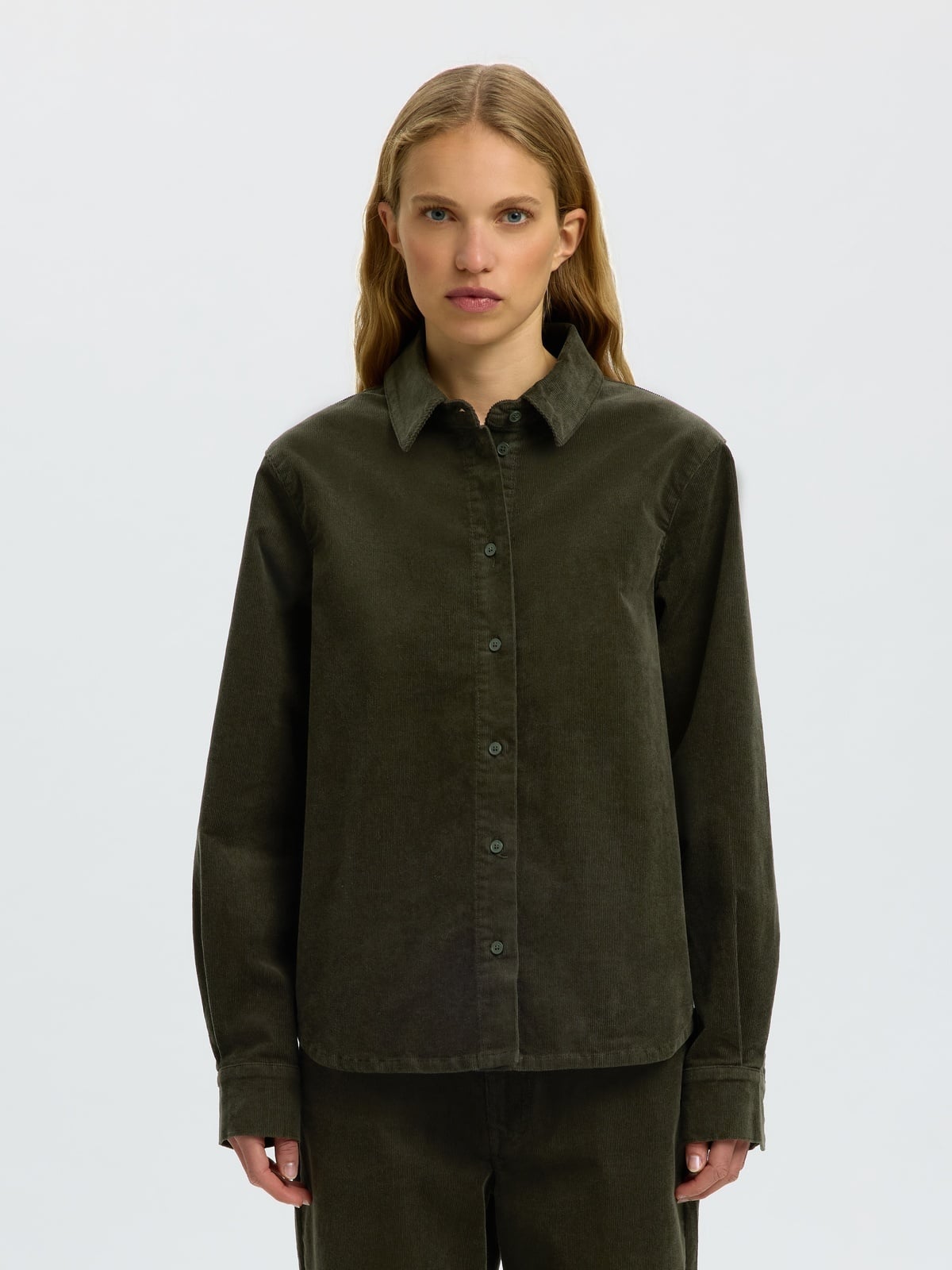 Selected Femme Runa Long Sleeve Regular Cord Shirt Deep Depths