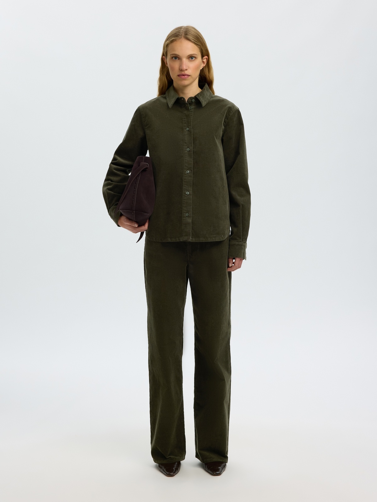 Selected Femme Runa Long Sleeve Regular Cord Shirt Deep Depths