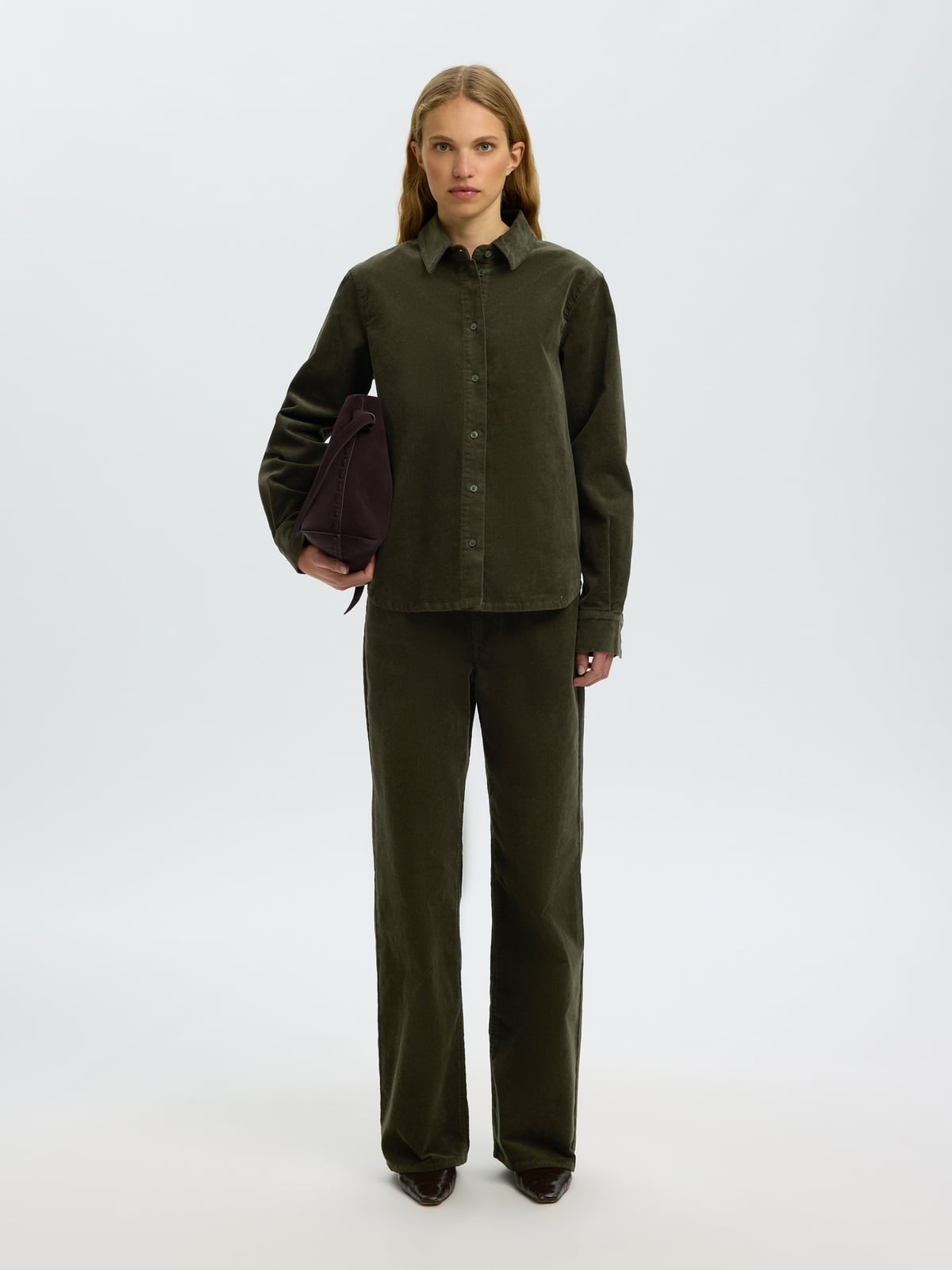 Selected Femme Runa Long Sleeve Regular Cord Shirt Deep Depths