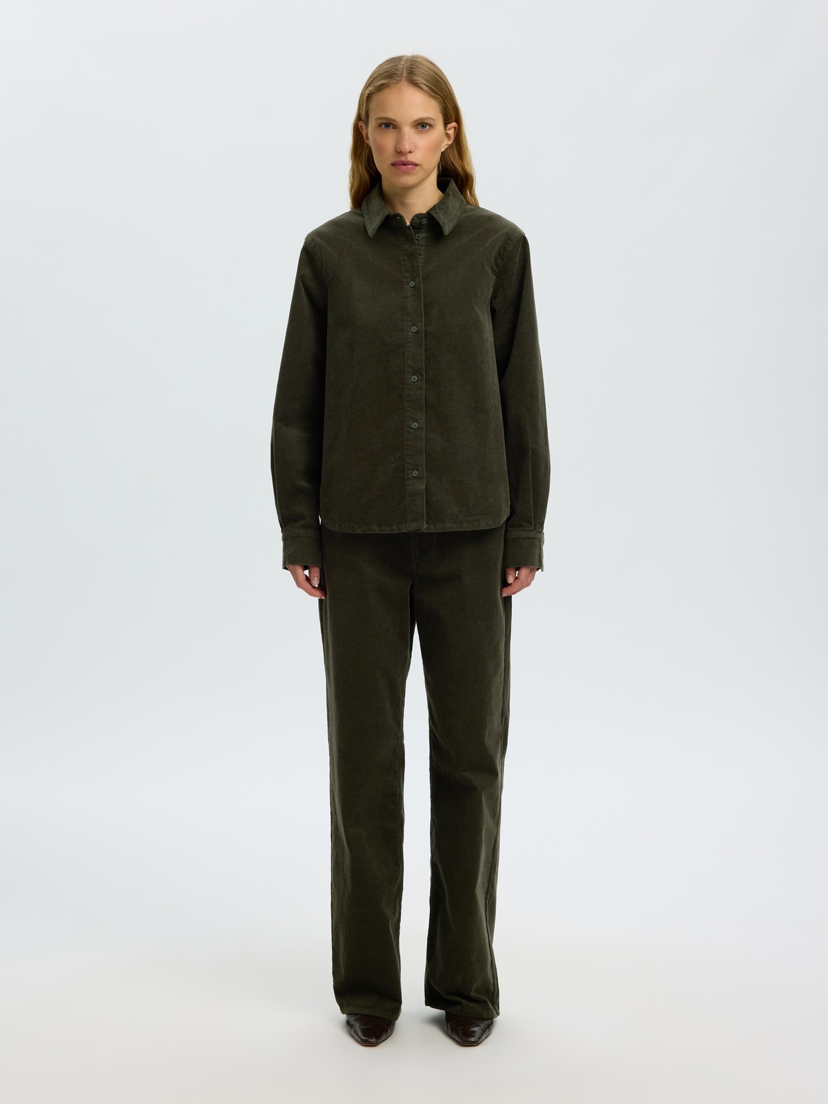 Selected Femme Runa Long Sleeve Regular Cord Shirt Deep Depths