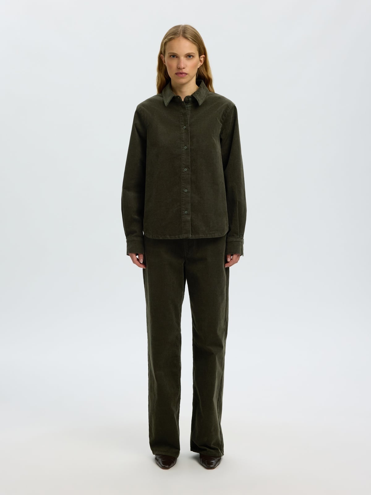 Selected Femme Runa Long Sleeve Regular Cord Shirt Deep Depths