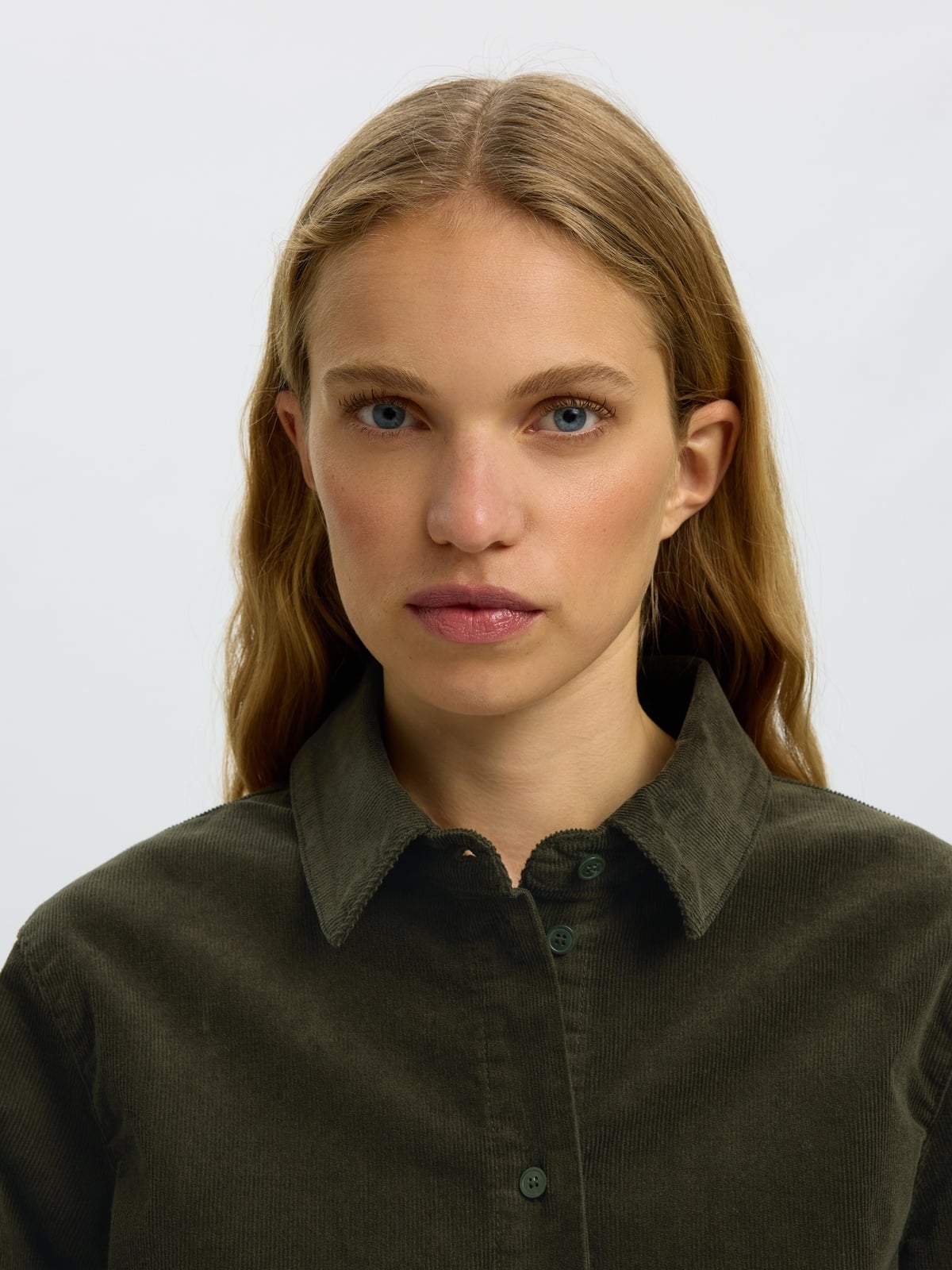 Selected Femme Runa Long Sleeve Regular Cord Shirt Deep Depths