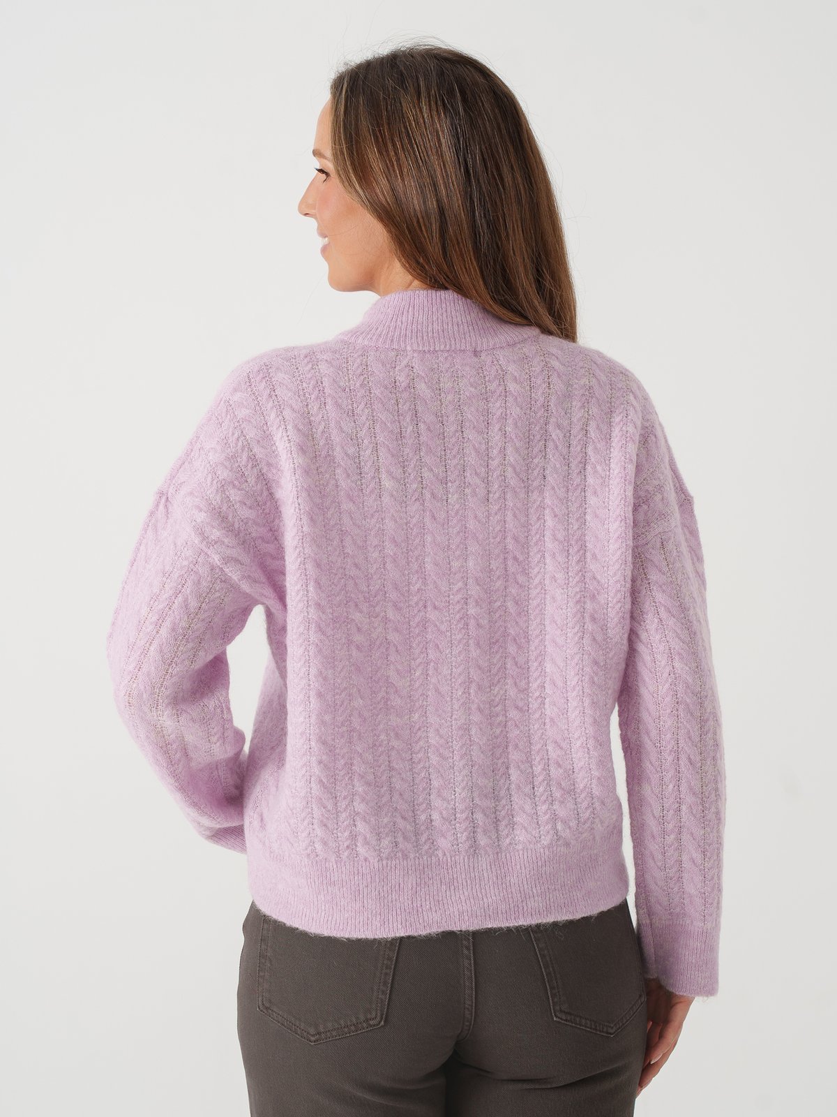 Selected Femme Lulu Cable Long Sleeve Knit Zipper Cardigan Winsome Orchid Melange