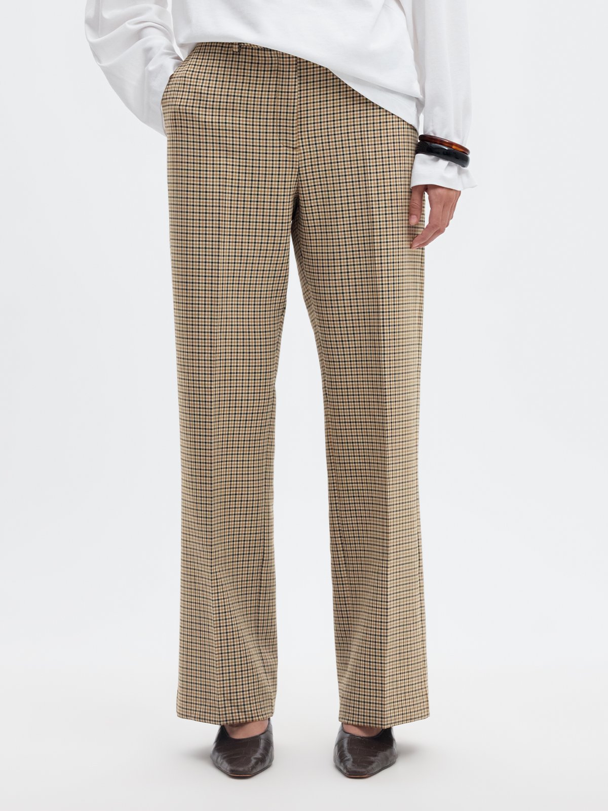 Selected Femme Rita Mid Waist Wide Pant Check Monks Robe