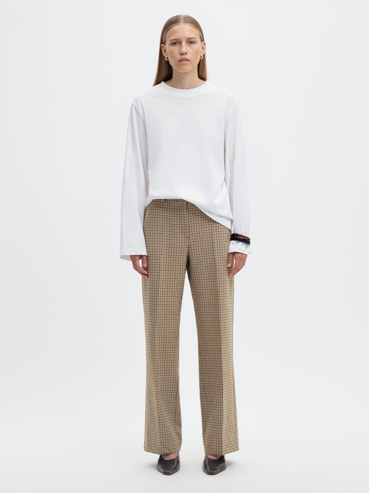 Selected Femme Rita Mid Waist Wide Pant Check Monks Robe