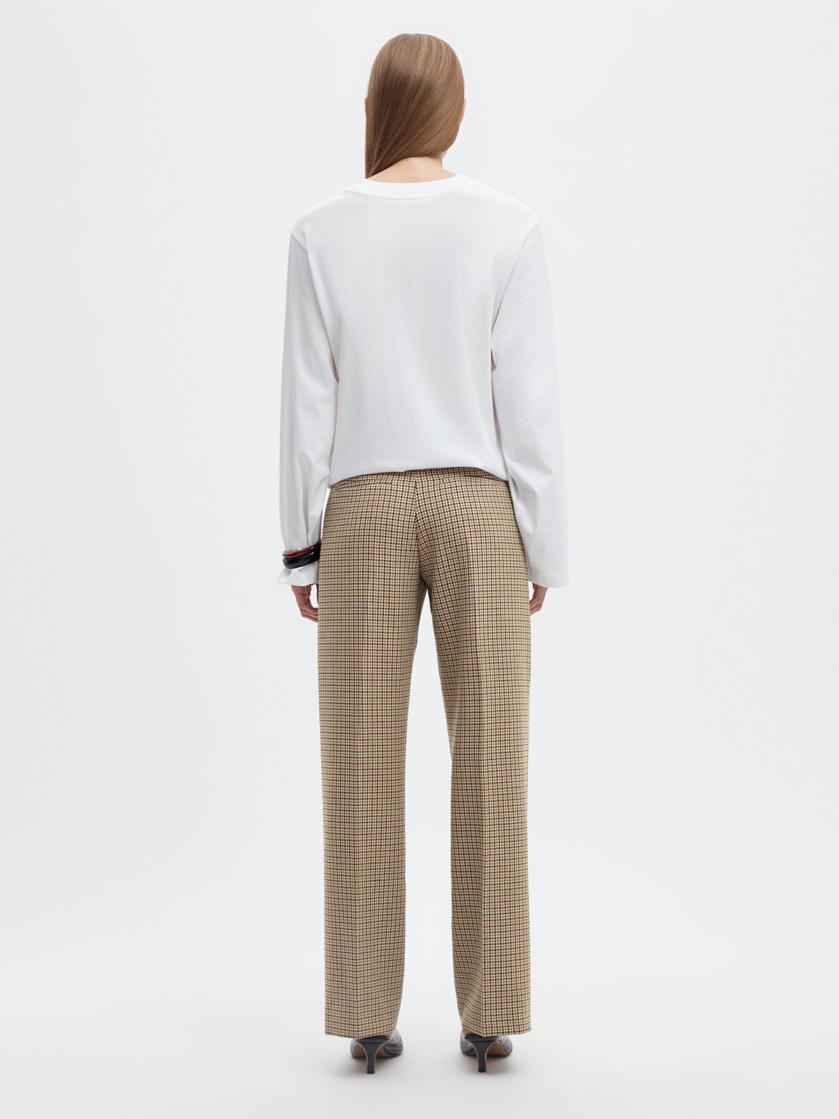 Selected Femme Rita Mid Waist Wide Pant Check Monks Robe