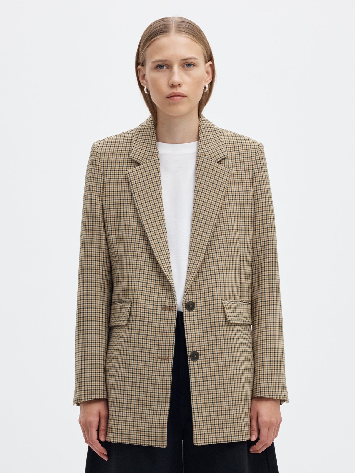 Selected Femme Rita Long Sleeve Relaxed Blazer Check Monks Robe
