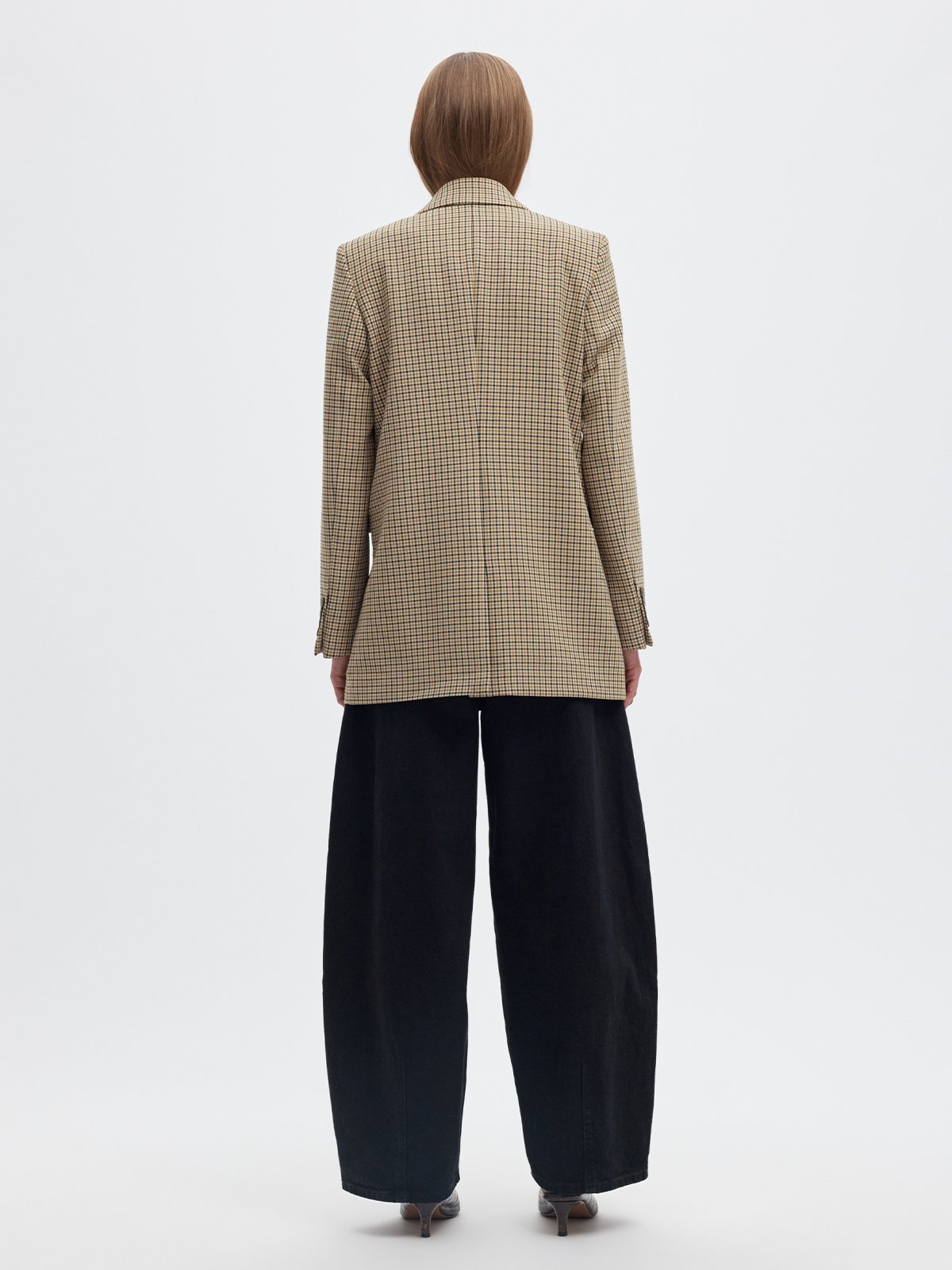 Selected Femme Rita Long Sleeve Relaxed Blazer Check Monks Robe