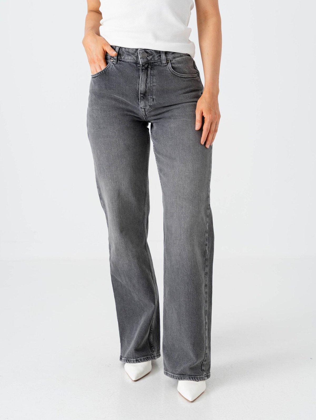 Selected Femme Wide Bea Kori High Waist Jeans Medium Grey Denim